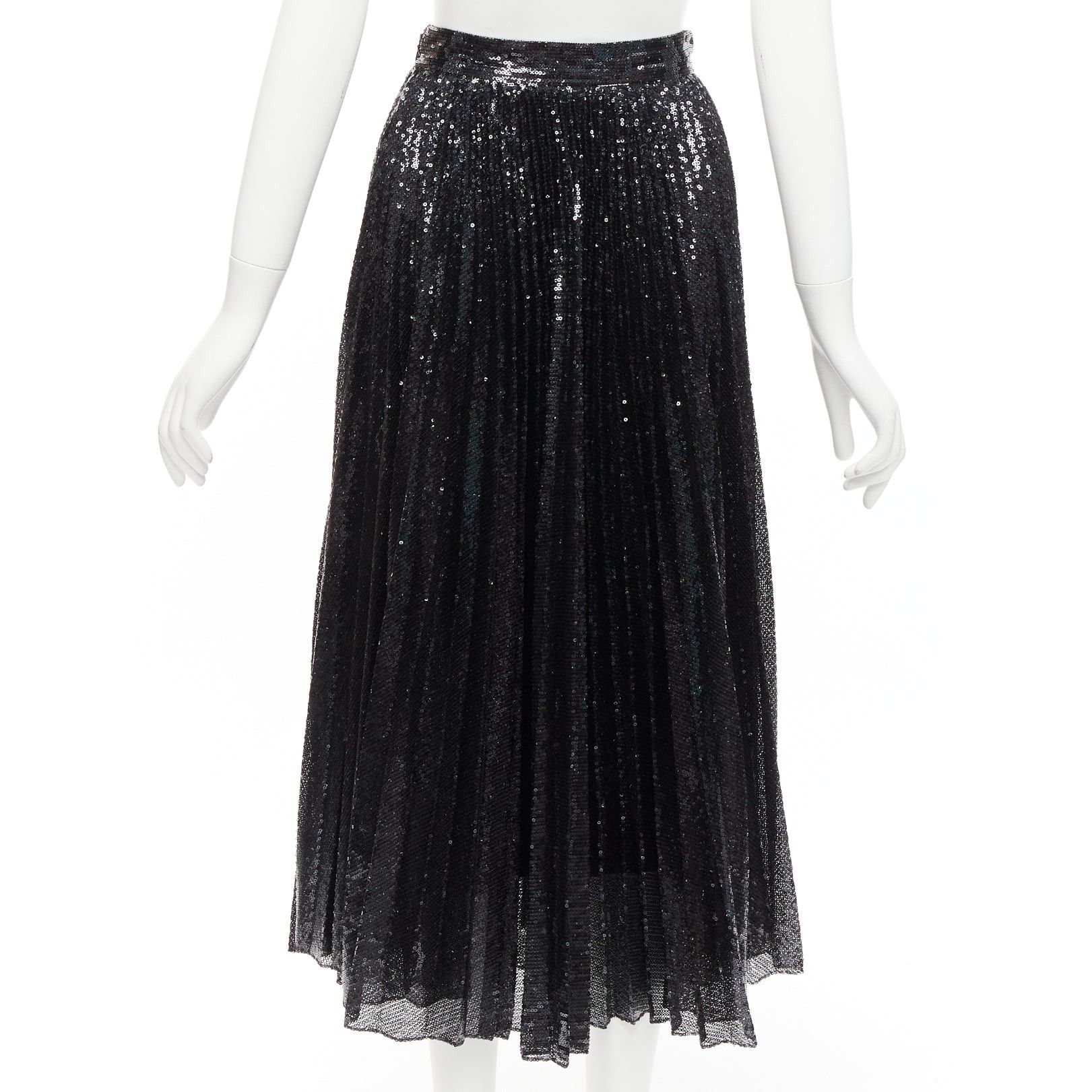 Valentino VALENTINO VLOGO black silver sequins embellished pleated plisse midi skirt XS Size 27" / US 4 / IT 40 - 5 Thumbnail