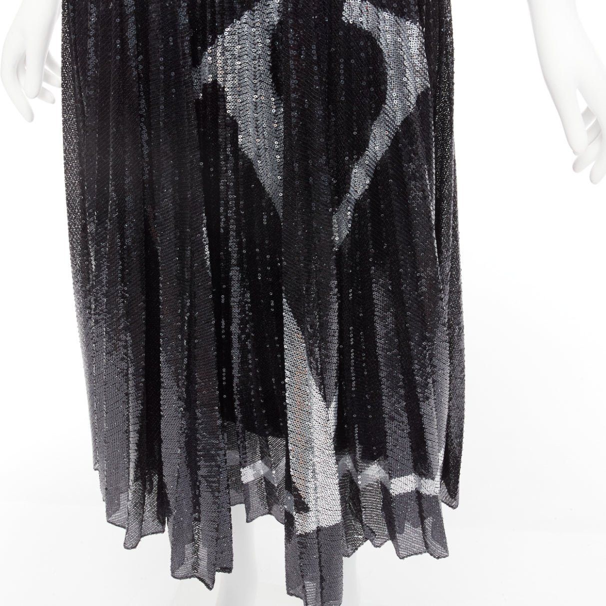 Valentino VALENTINO VLOGO black silver sequins embellished pleated plisse midi skirt XS Size 27" / US 4 / IT 40 - 2 Thumbnail