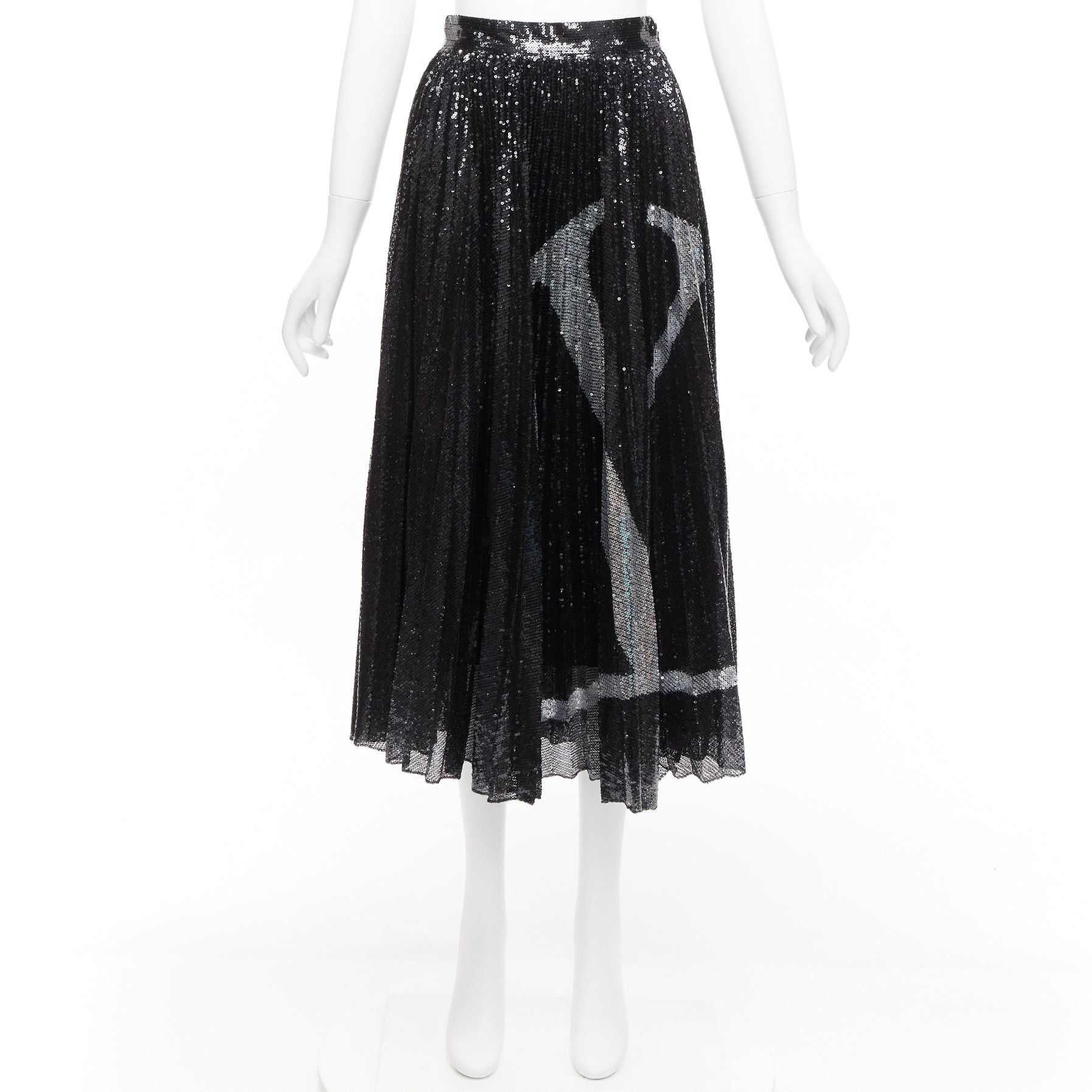 Valentino VALENTINO VLOGO black silver sequins embellished pleated plisse midi skirt XS Size 27" / US 4 / IT 40 - 9 Thumbnail