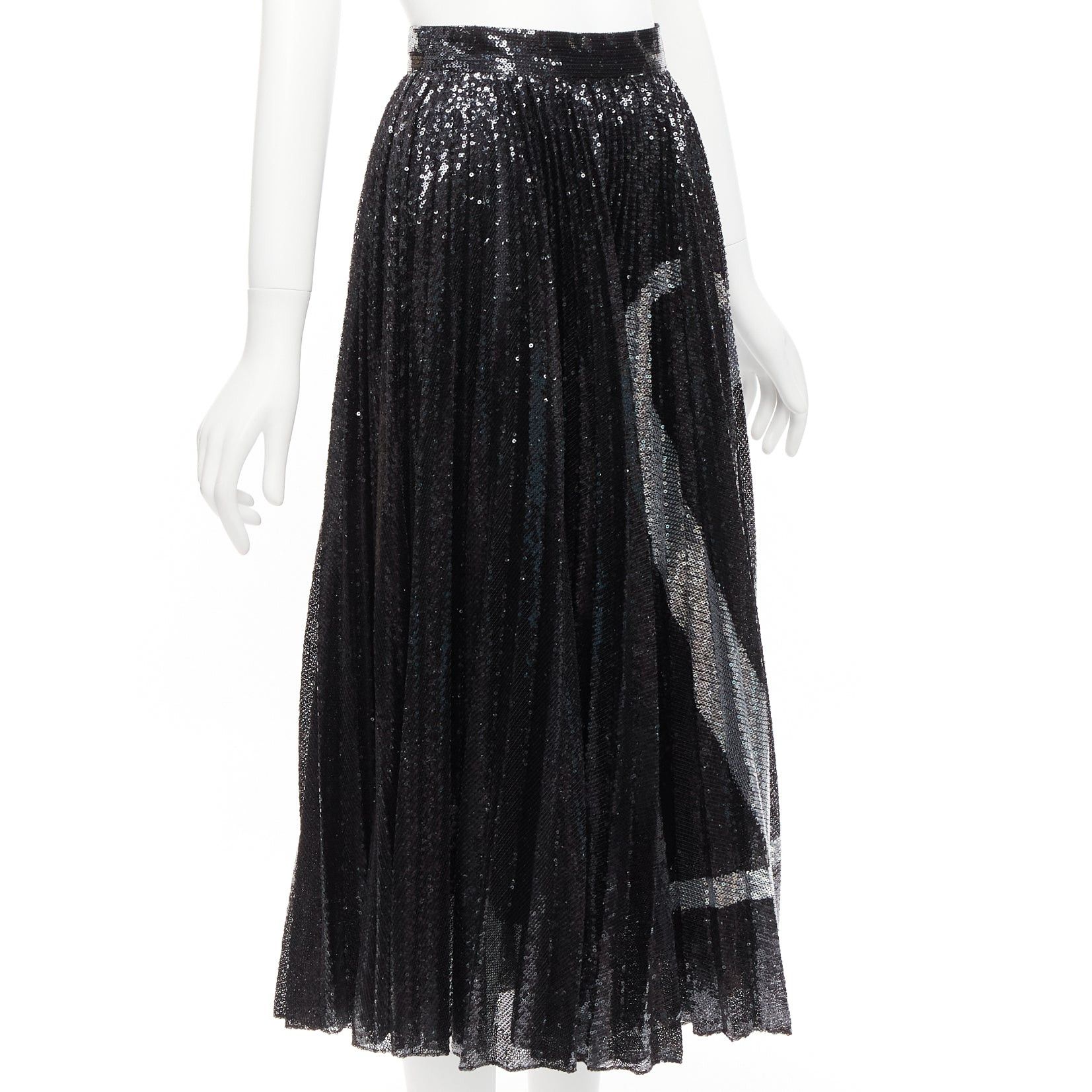 Valentino VALENTINO VLOGO black silver sequins embellished pleated plisse midi skirt XS Size 27" / US 4 / IT 40 - 3 Thumbnail