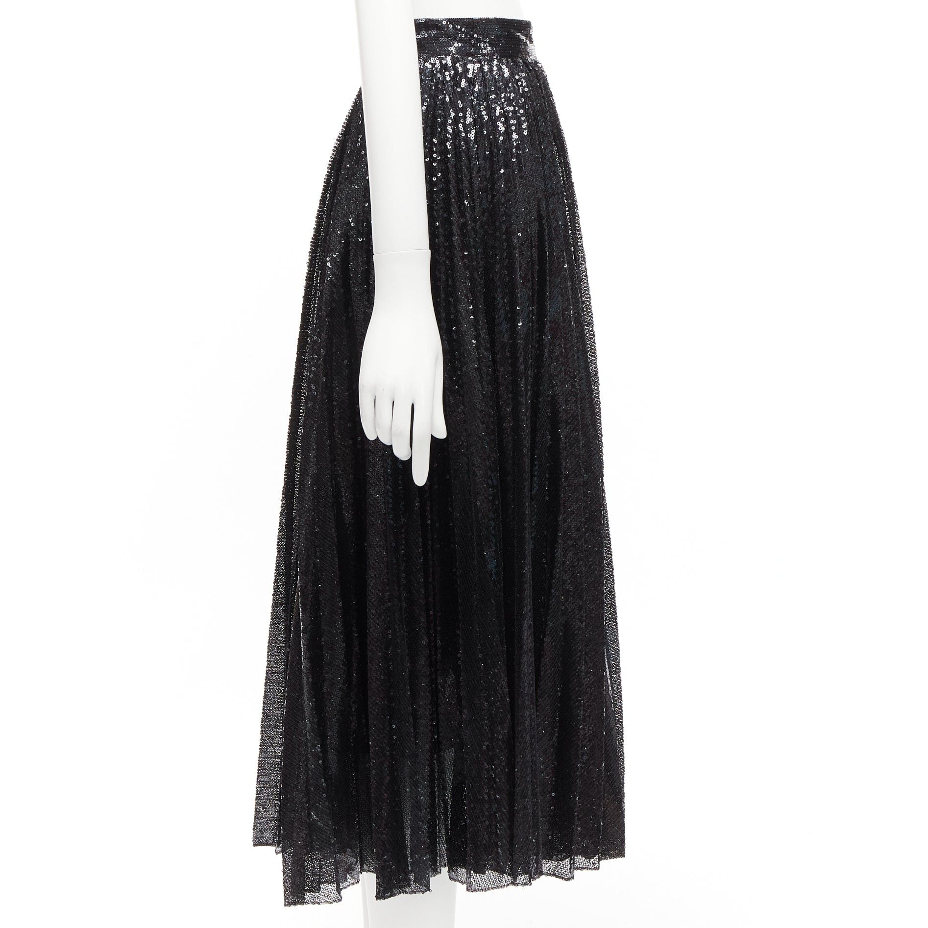 Valentino VALENTINO VLOGO black silver sequins embellished pleated plisse midi skirt XS Size 27" / US 4 / IT 40 - 4 Thumbnail