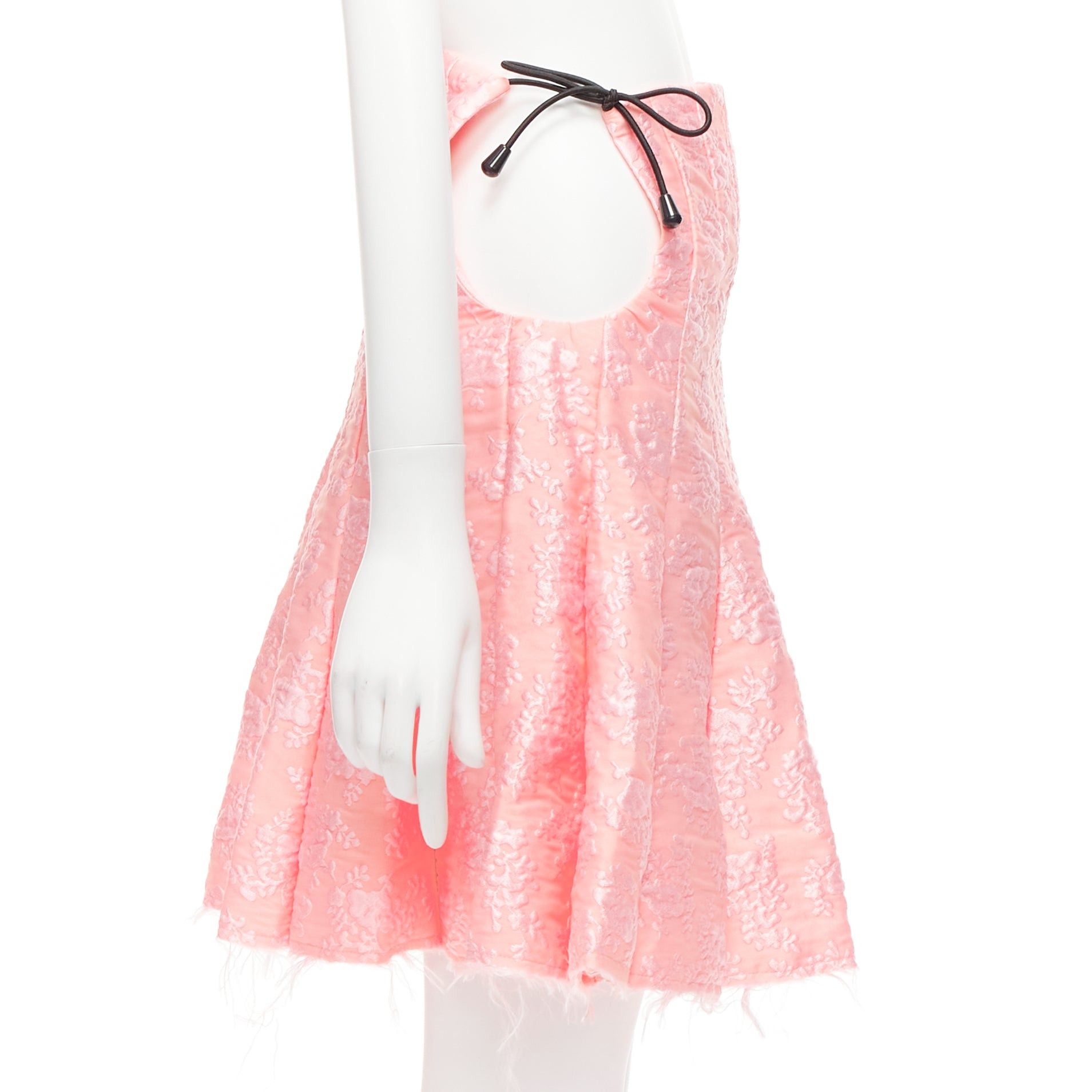 Shushu/Tong SHU SHU TONG light pink cloque bungee cord cut out waist flared skirt UK6 XS Size 26" / US 2 / IT 38 - 4 Thumbnail