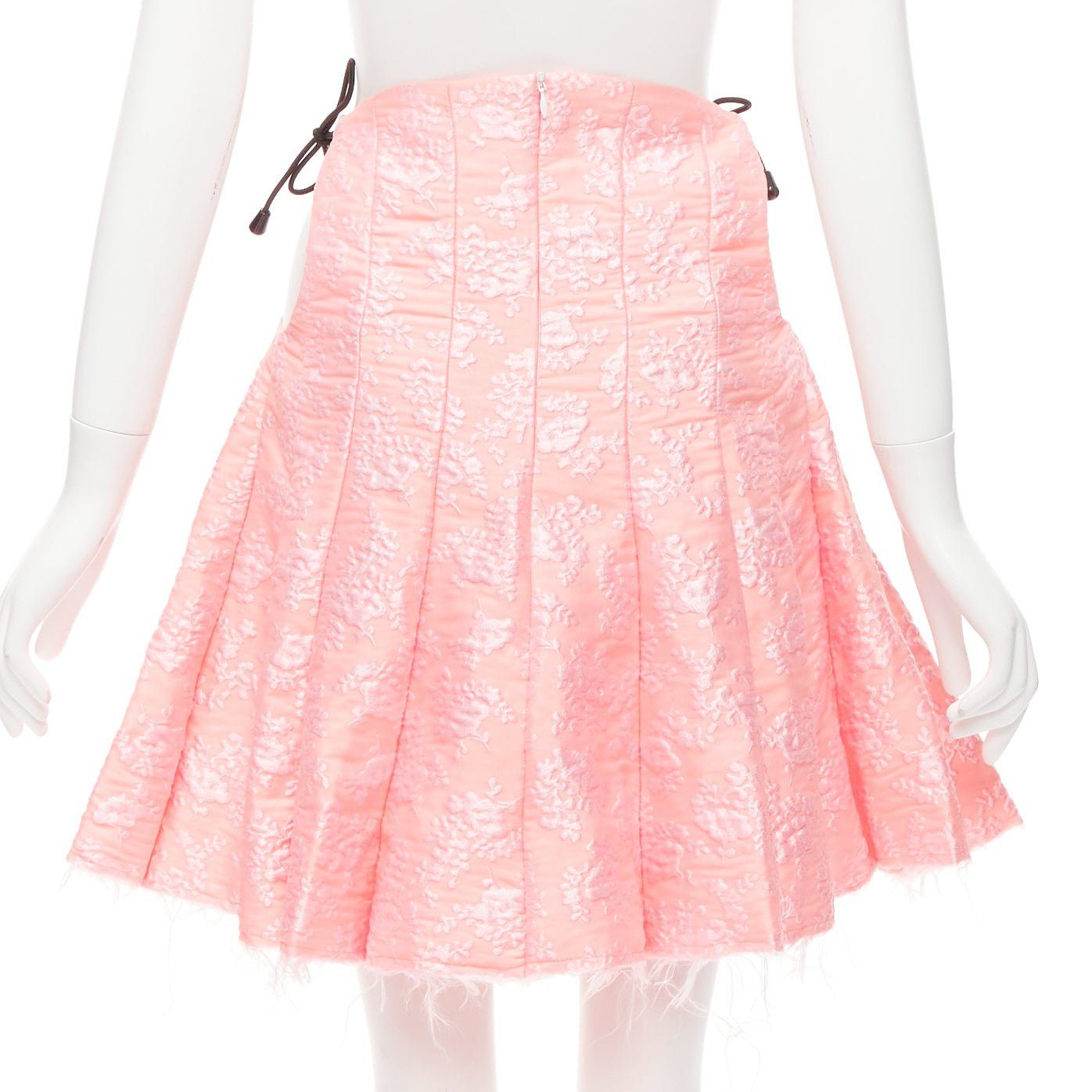 Shushu/Tong SHU SHU TONG light pink cloque bungee cord cut out waist flared skirt UK6 XS Size 26" / US 2 / IT 38 - 5 Thumbnail
