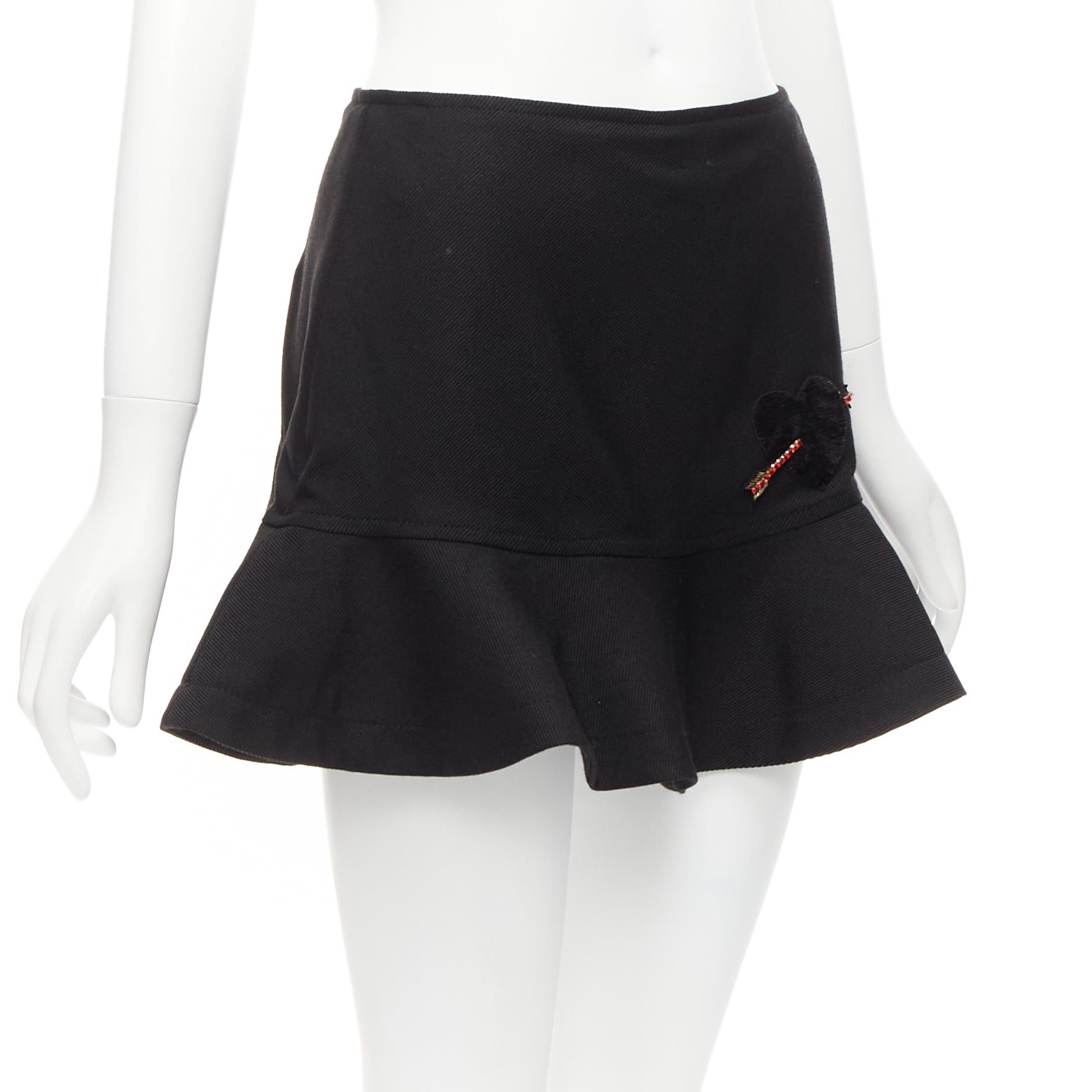 Valentino VALENTINO black virgin wool blend red bead Heart flared skirt shorts IT38 XS Size 26" / US 2 / IT 38 - 3 Thumbnail