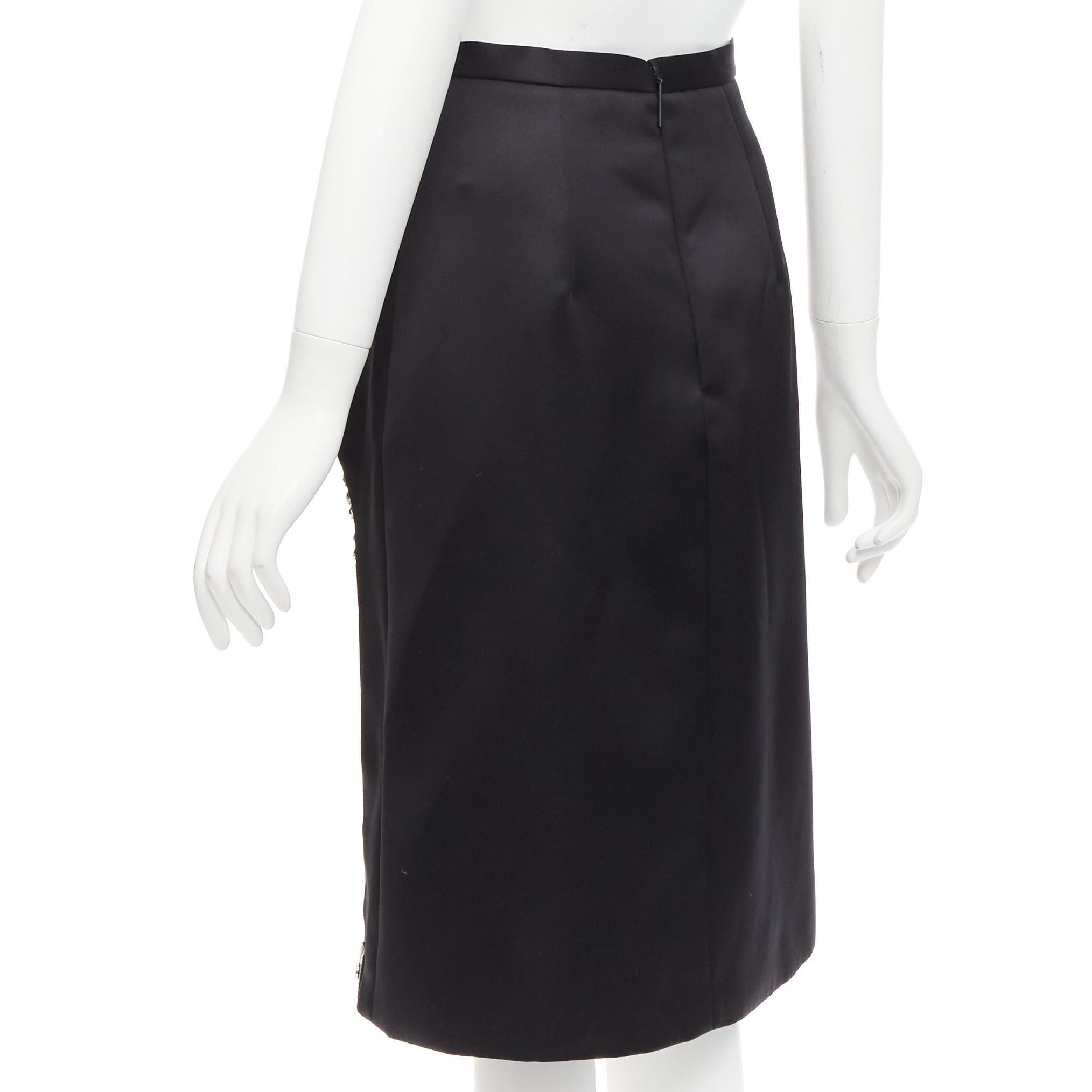 Christopher Kane CHRISTOPHER KANE 2019 Runway black satin silver jewel chain slit skirt IT38 XS Size 26" / US 2 / IT 38 - 5 Thumbnail