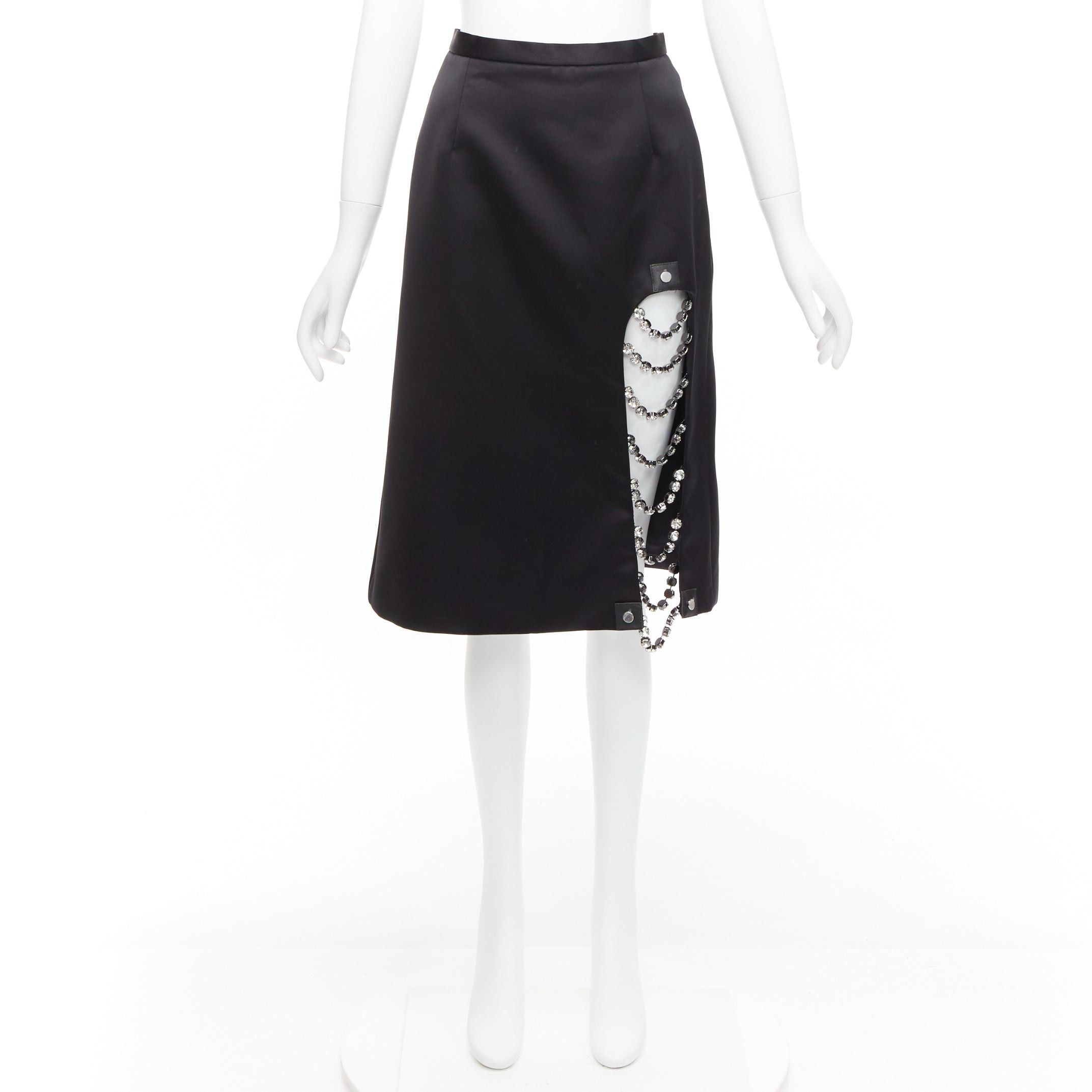 Christopher Kane CHRISTOPHER KANE 2019 Runway black satin silver jewel chain slit skirt IT38 XS Size 26" / US 2 / IT 38 - 9 Thumbnail