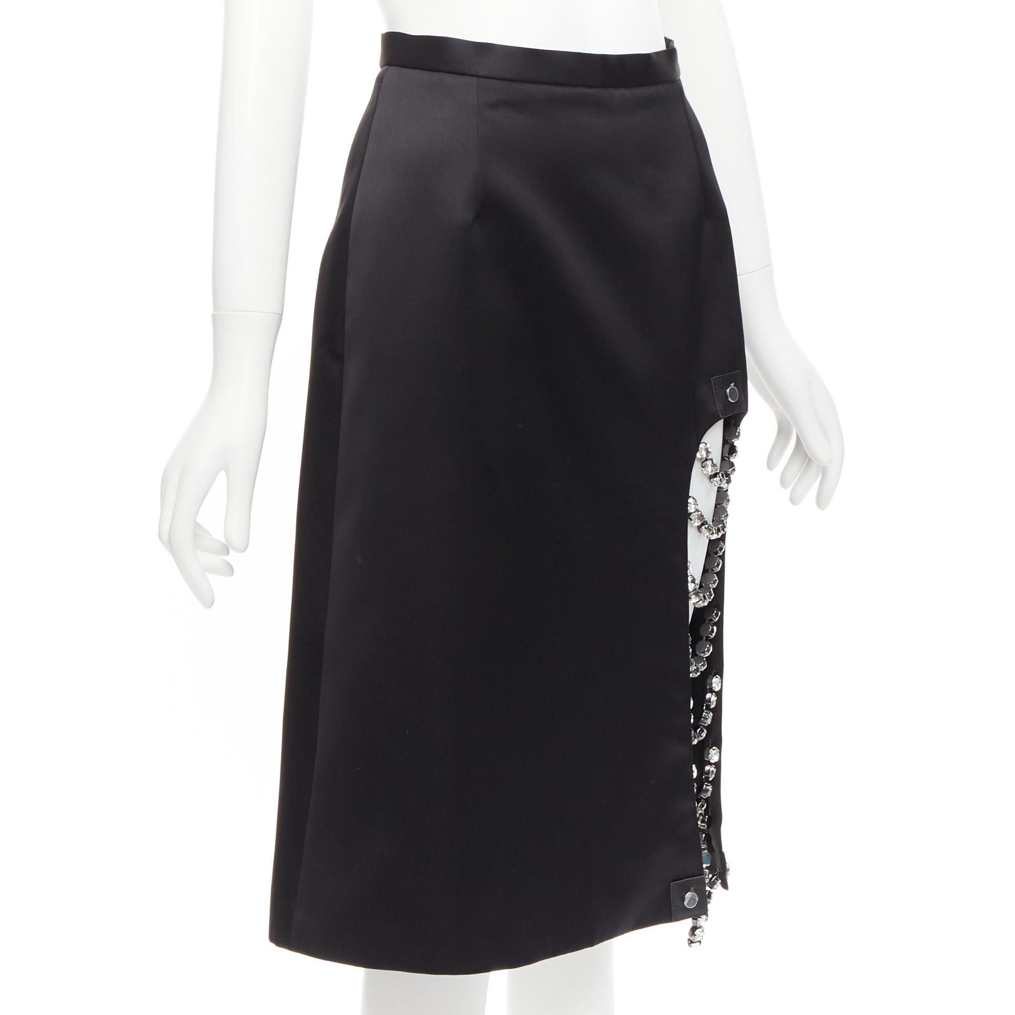 Christopher Kane CHRISTOPHER KANE 2019 Runway black satin silver jewel chain slit skirt IT38 XS Size 26" / US 2 / IT 38 - 3 Thumbnail