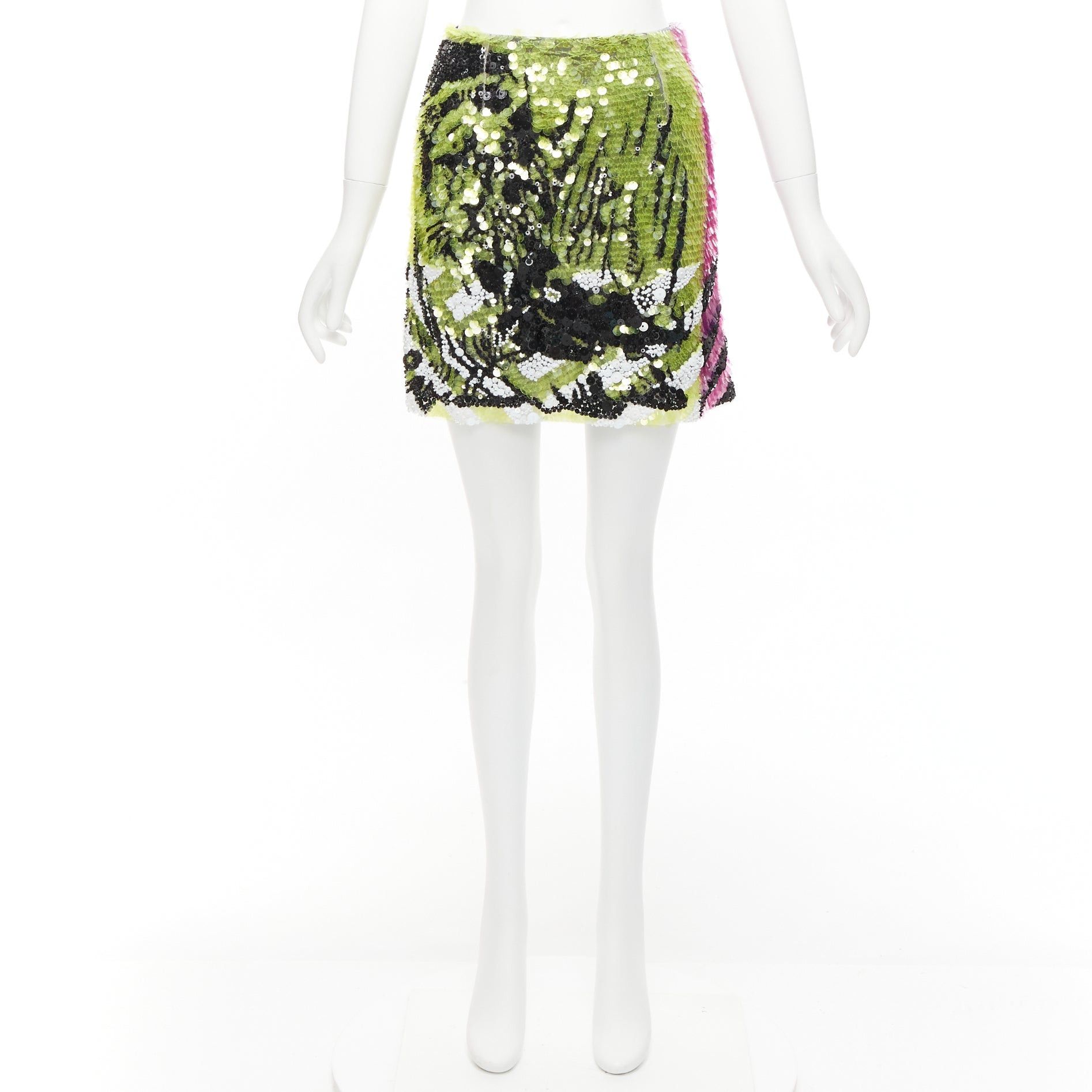 Dior rare CHRISTIN DIOR D-Jungle Lion sequins pailette bead embellished skirt FR34 Size 26" / US 2 / IT 38 - 9 Thumbnail