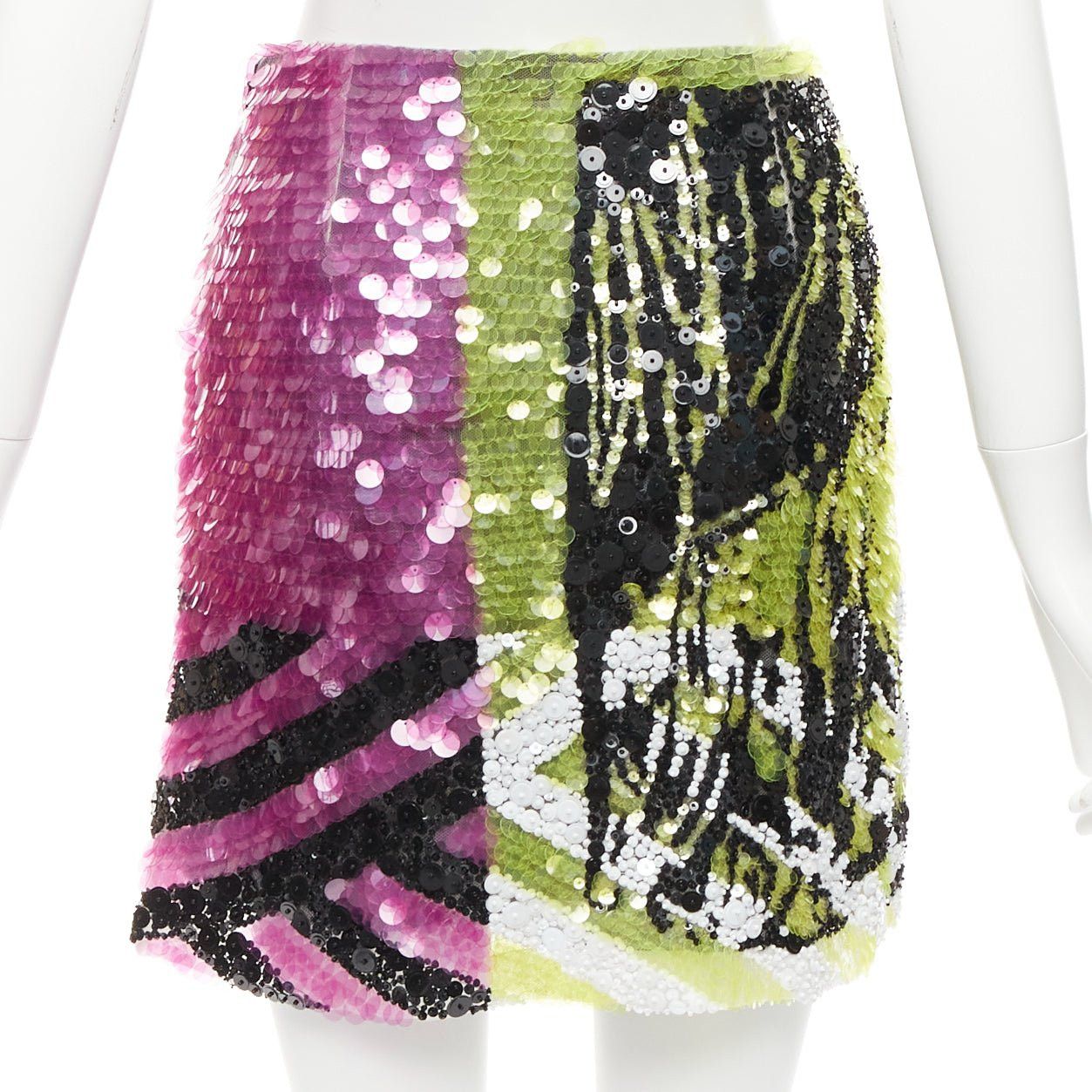 Dior rare CHRISTIN DIOR D-Jungle Lion sequins pailette bead embellished skirt FR34 Size 26" / US 2 / IT 38 - 2 Thumbnail