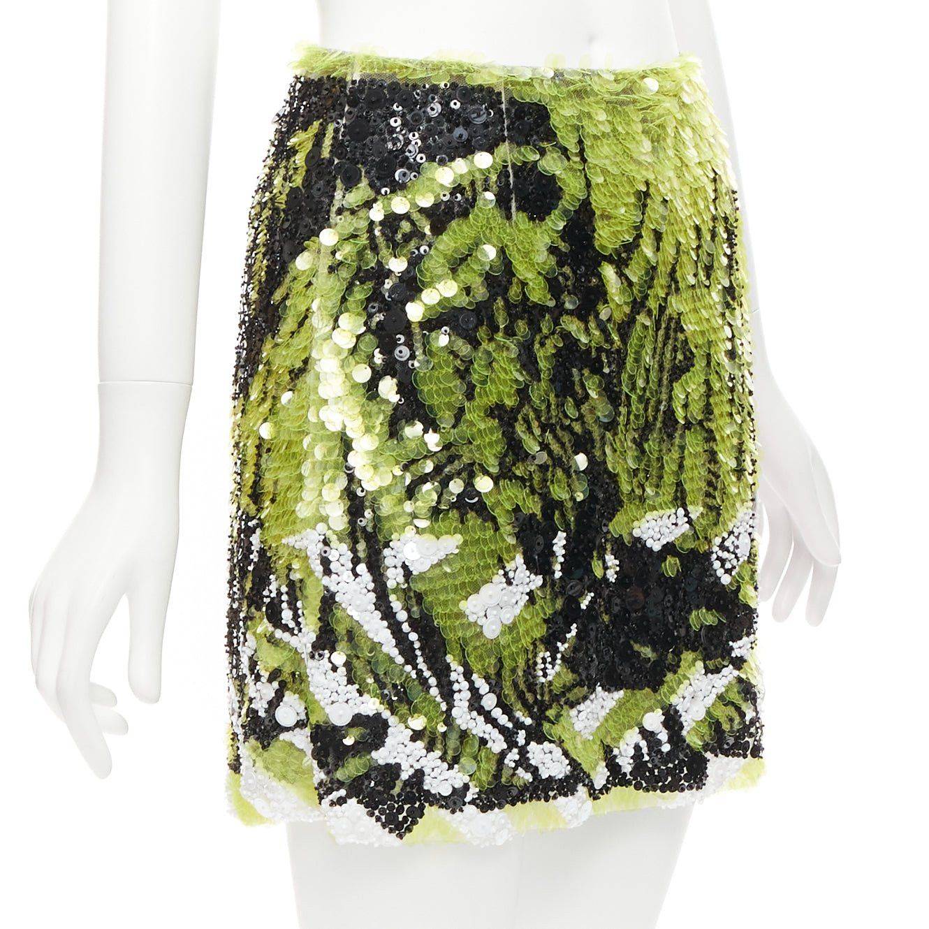 Dior rare CHRISTIN DIOR D-Jungle Lion sequins pailette bead embellished skirt FR34 Size 26" / US 2 / IT 38 - 3 Thumbnail