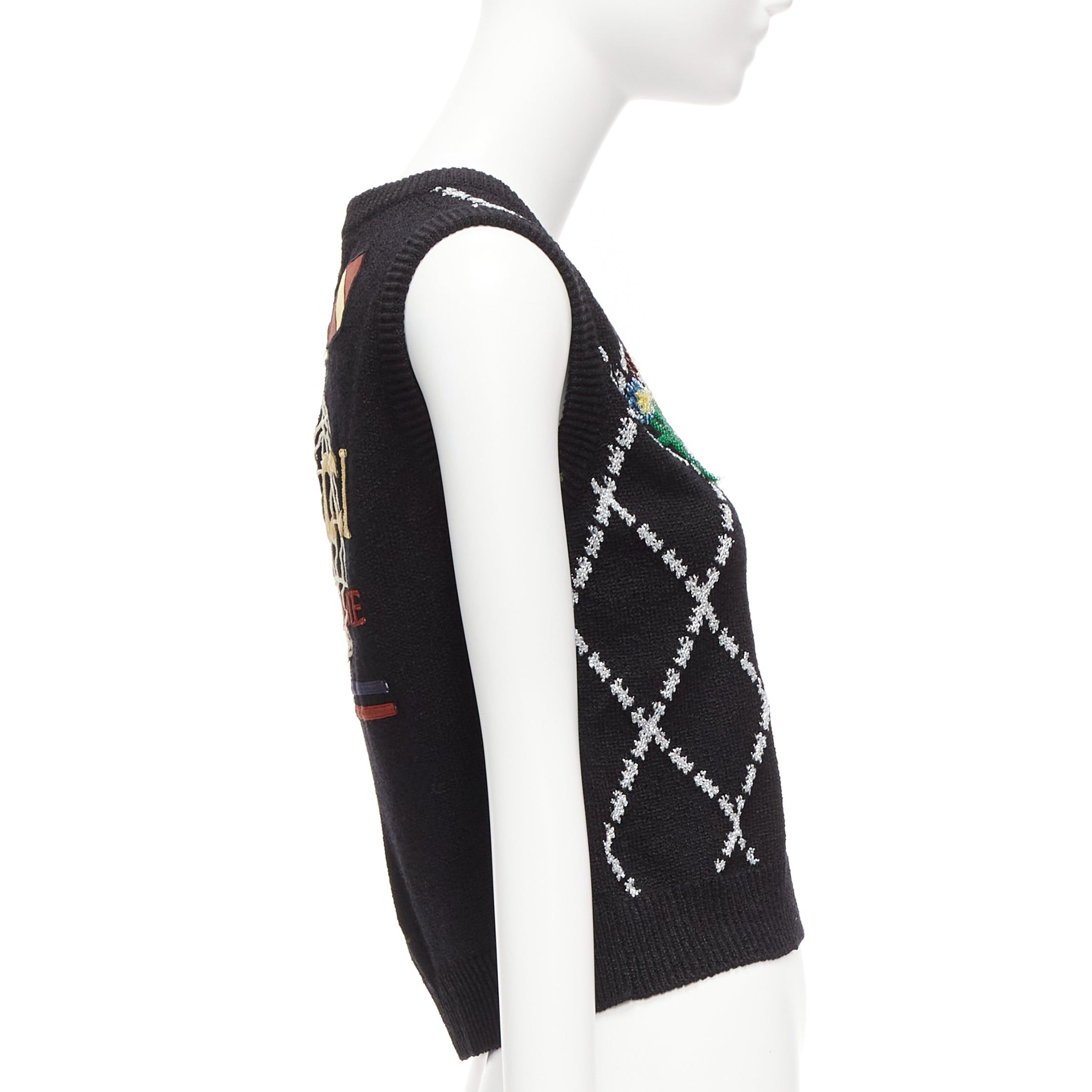 Gucci GUCCI black silver diamong argyle floral embellished sweater vest S Size S / US 4 / IT 40 - 4 Thumbnail