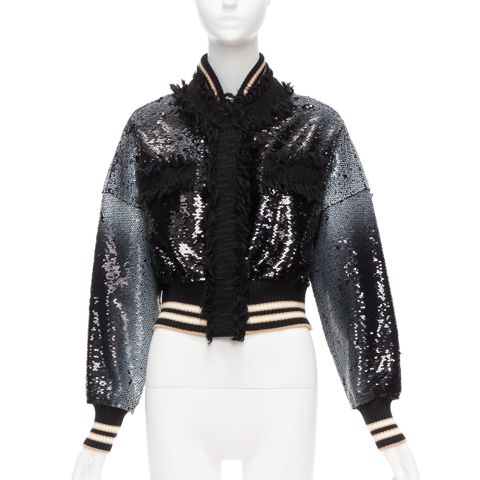 Other AVIU black white spray paint effect sequins cropped bomber jacket IT38 Size XS / US 0-2 / IT 36-38 - 3 Thumbnail