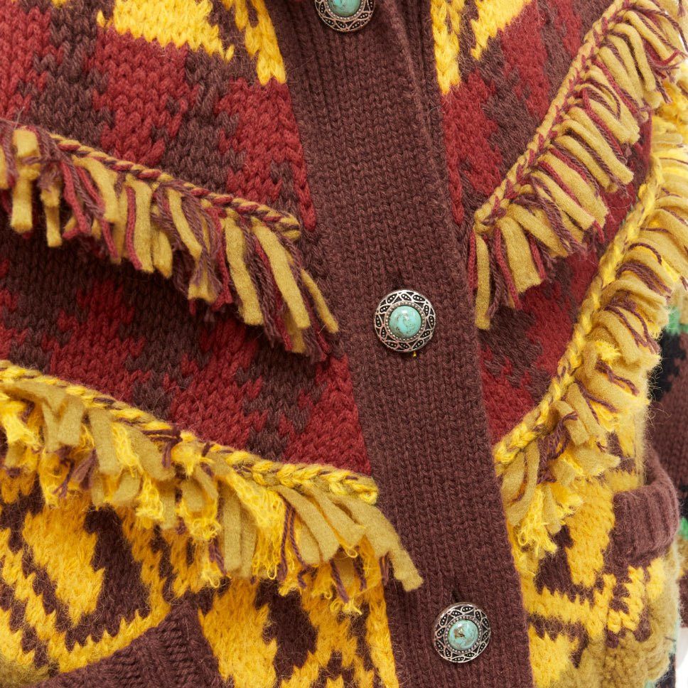 Etro ETRO colourful wool blend fringe trimmed jacquard buttoned cardigan IT38 XS Size XS / US 0-2 / IT 36-38 - 2 Thumbnail