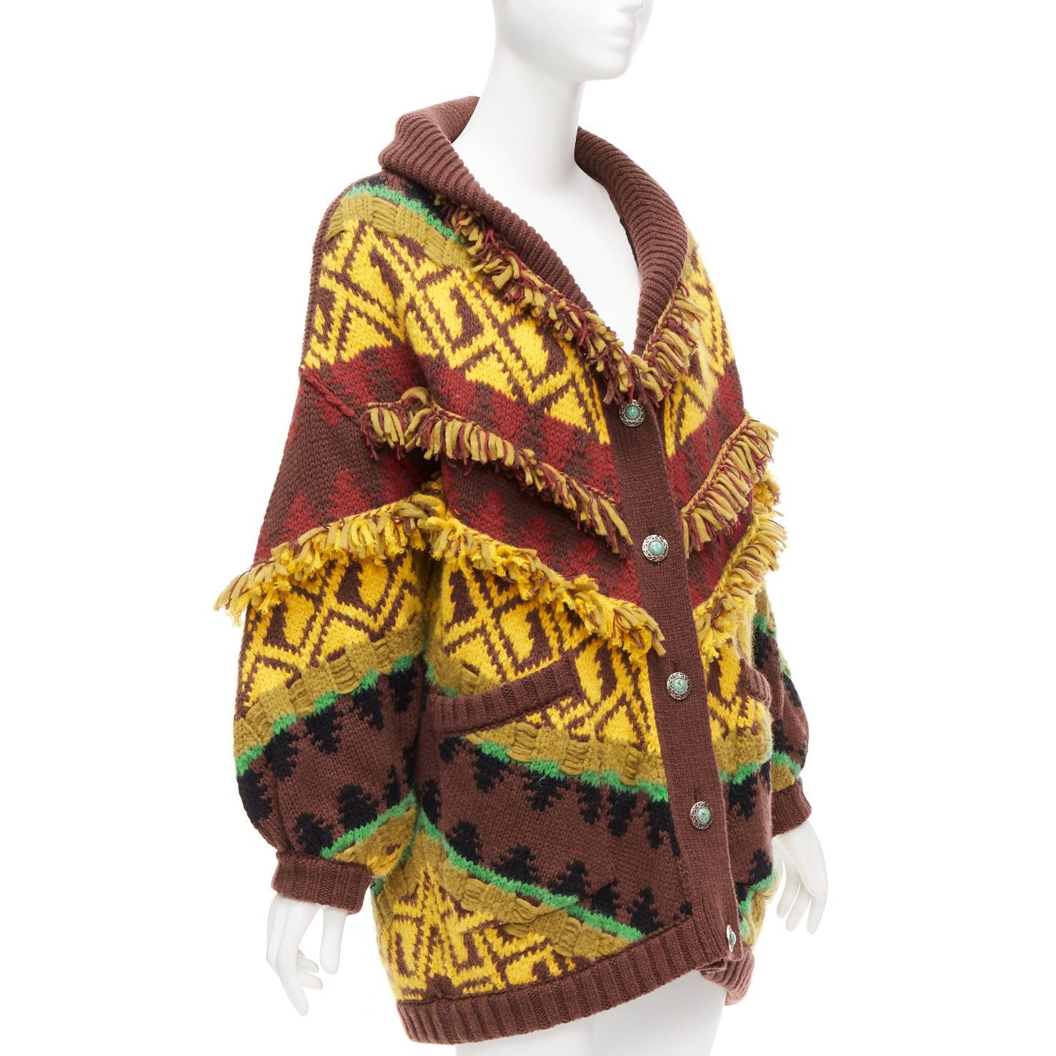 Etro ETRO colourful wool blend fringe trimmed jacquard buttoned cardigan IT38 XS Size XS / US 0-2 / IT 36-38 - 3 Thumbnail