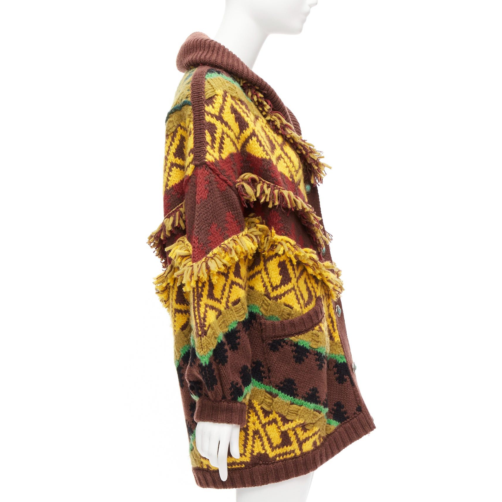 Etro ETRO colourful wool blend fringe trimmed jacquard buttoned cardigan IT38 XS Size XS / US 0-2 / IT 36-38 - 4 Thumbnail