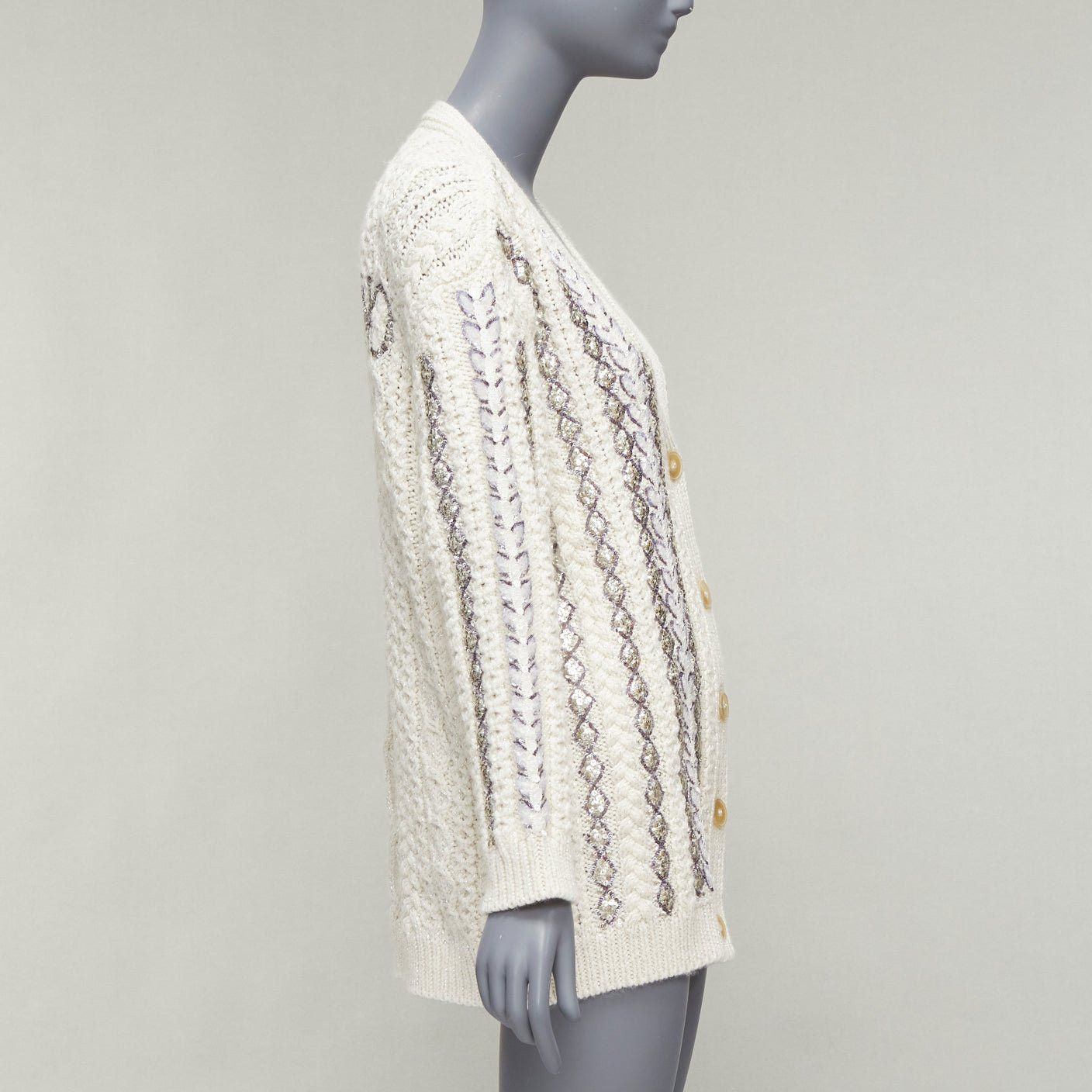 Valentino VALENTINO 2023 cream silver wool sequin logo embellished cardigan IT36 S Size XS / US 0-2 / IT 36-38 - 5 Thumbnail