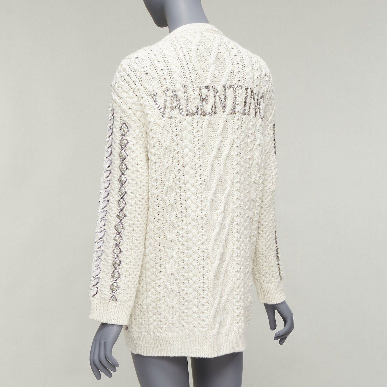Valentino VALENTINO 2023 cream silver wool sequin logo embellished cardigan IT36 S Size XS / US 0-2 / IT 36-38 - 7 Thumbnail
