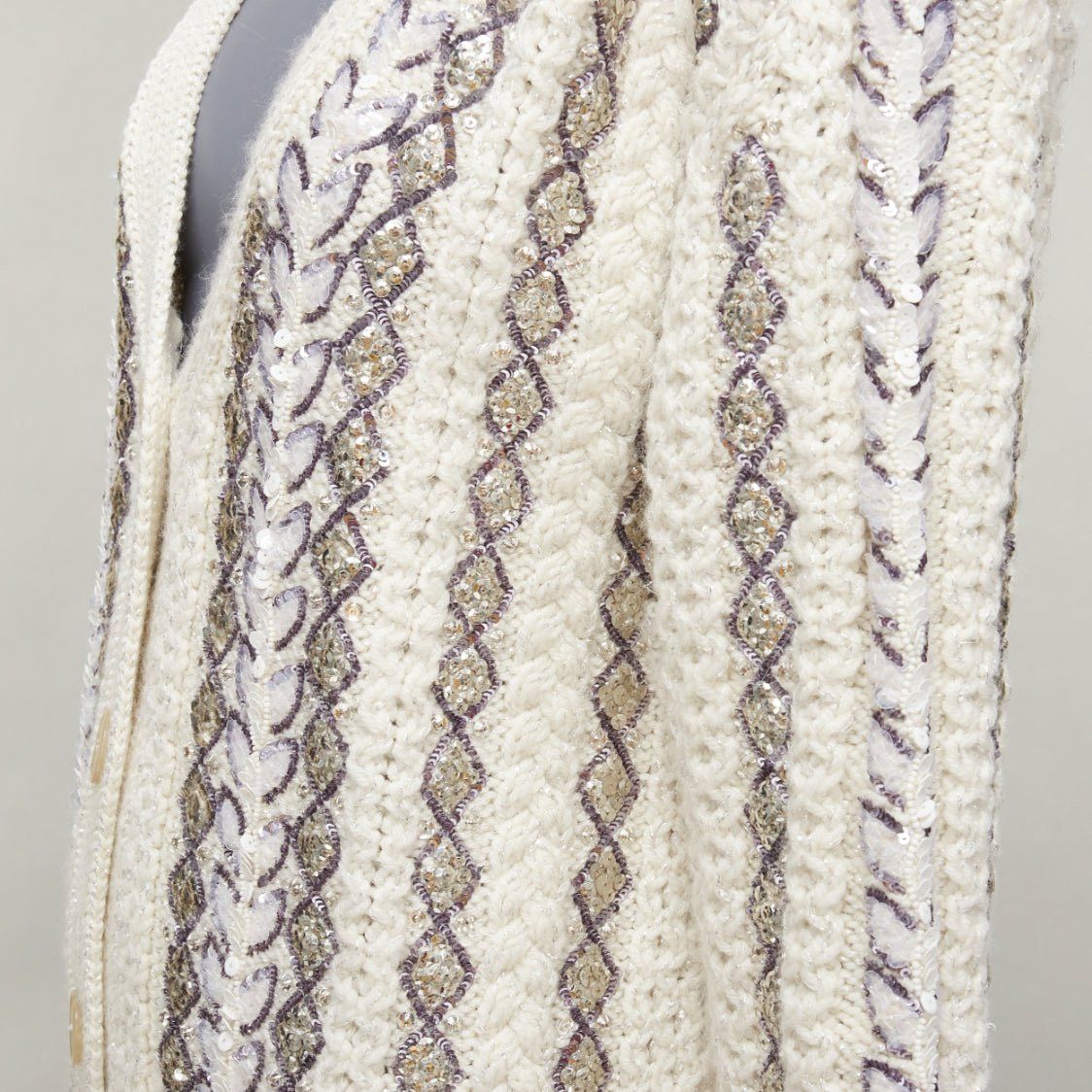 Valentino VALENTINO 2023 cream silver wool sequin logo embellished cardigan IT36 S Size XS / US 0-2 / IT 36-38 - 8 Thumbnail