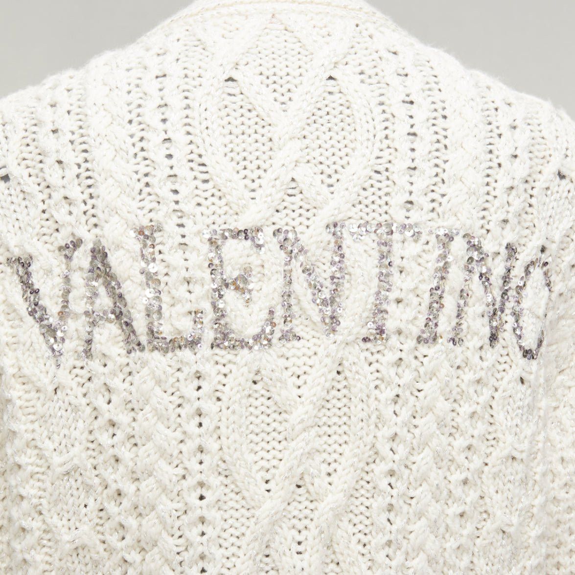 Valentino VALENTINO 2023 cream silver wool sequin logo embellished cardigan IT36 S Size XS / US 0-2 / IT 36-38 - 2 Thumbnail