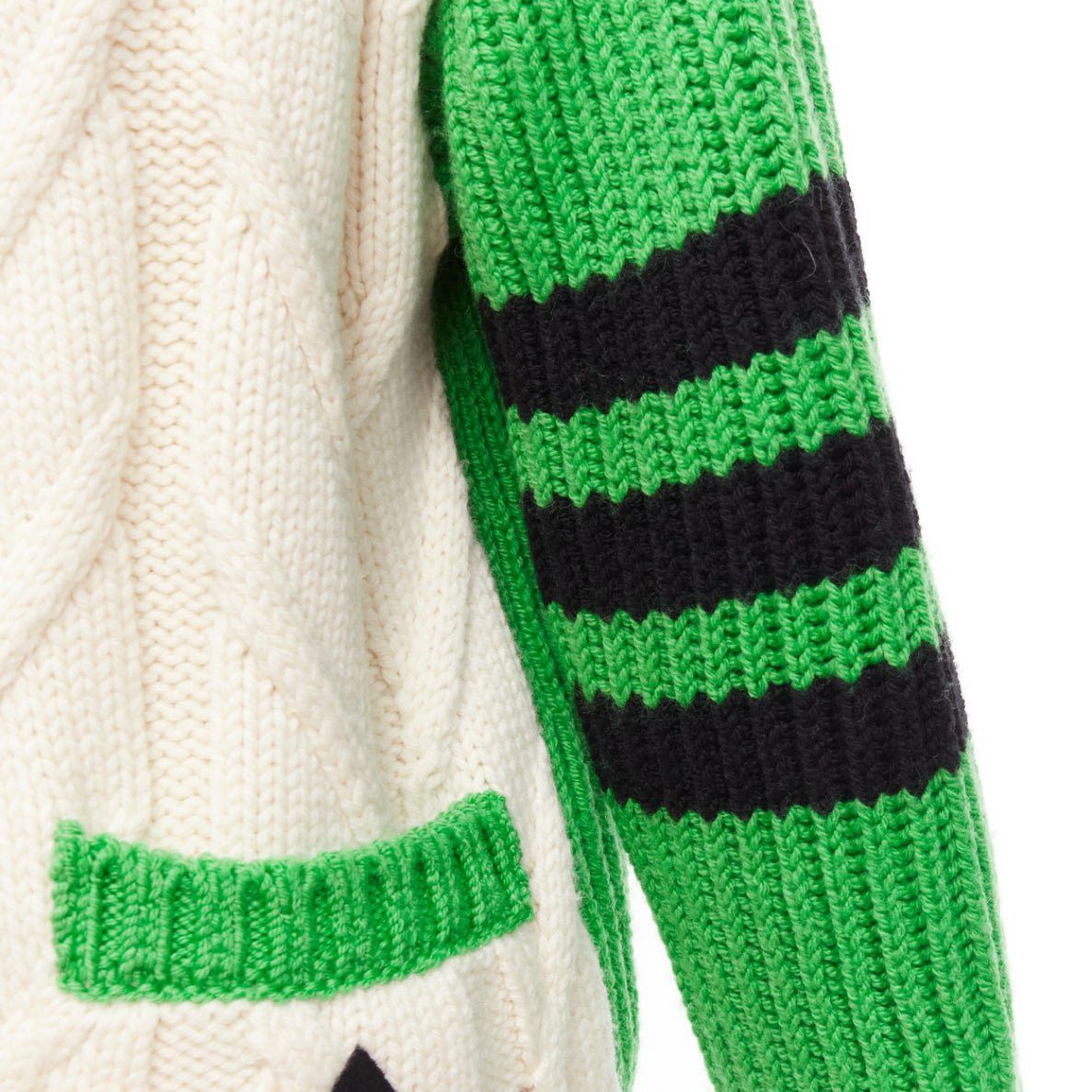 Gucci rare GUCCI ADIDAS green cream logo pocket varsity cable knit cardigan coat XXS Size XS / US 0-2 / IT 36-38 - 9 Thumbnail