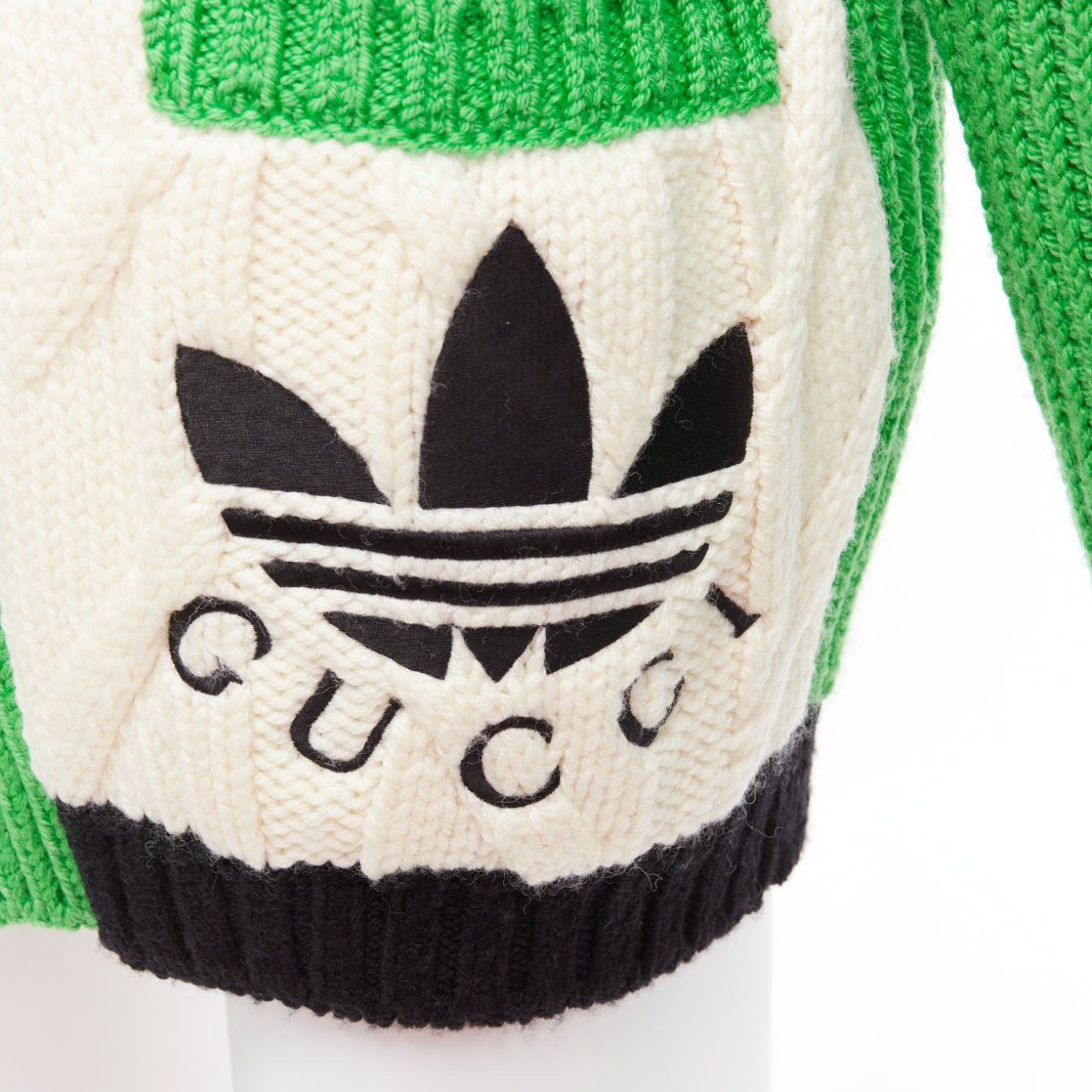 Gucci rare GUCCI ADIDAS green cream logo pocket varsity cable knit cardigan coat XXS Size XS / US 0-2 / IT 36-38 - 8 Thumbnail