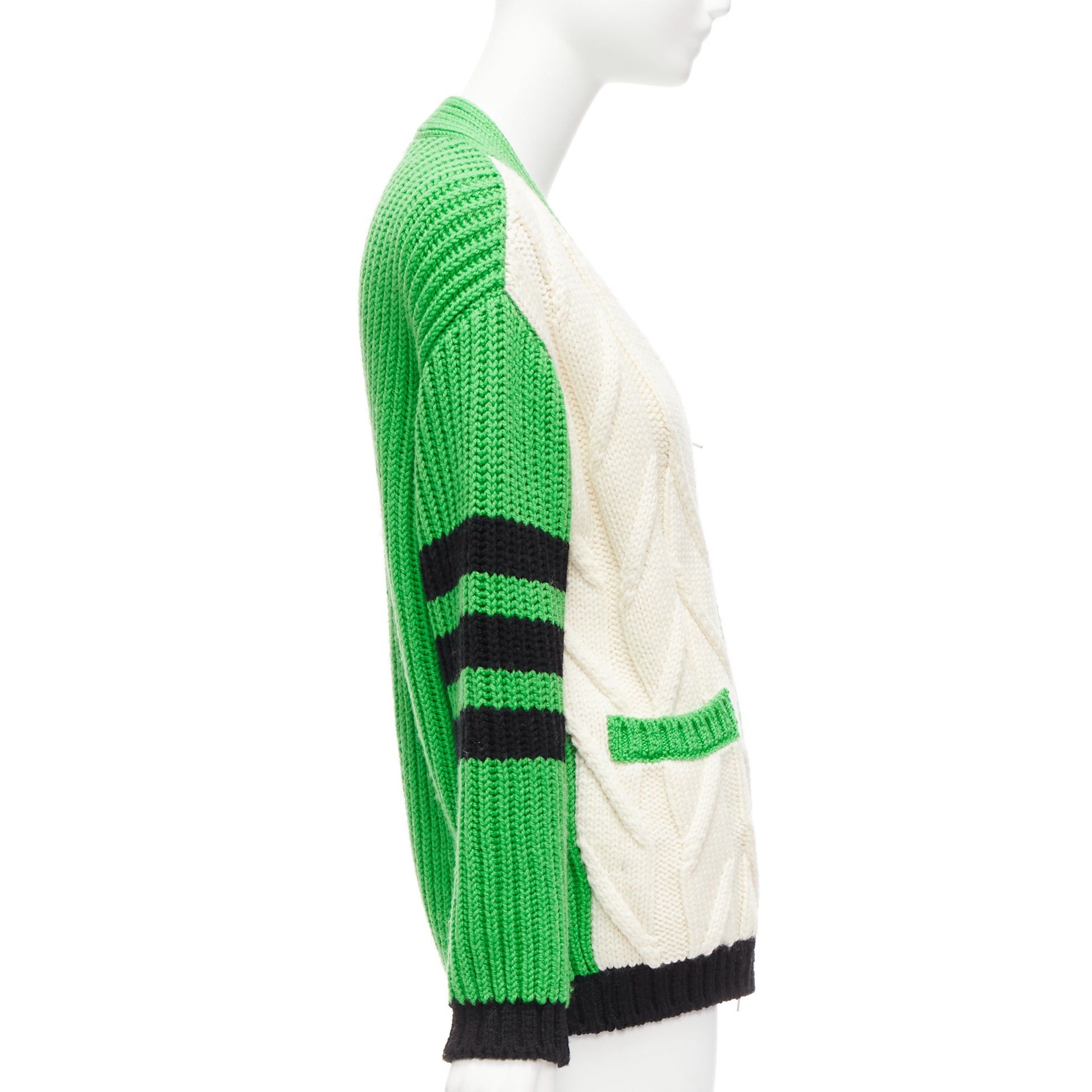 Gucci rare GUCCI ADIDAS green cream logo pocket varsity cable knit cardigan coat XXS Size XS / US 0-2 / IT 36-38 - 5 Thumbnail