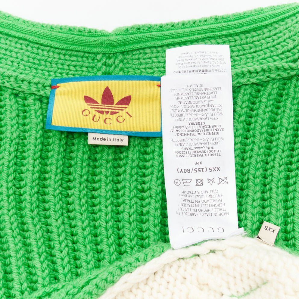Gucci rare GUCCI ADIDAS green cream logo pocket varsity cable knit cardigan coat XXS Size XS / US 0-2 / IT 36-38 - 10 Thumbnail
