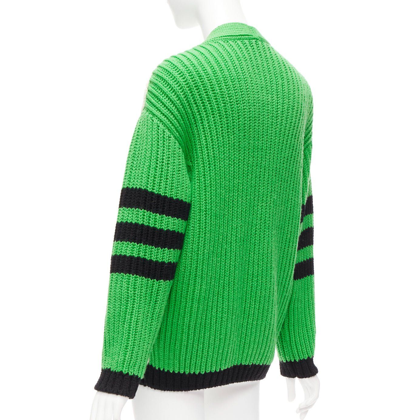Gucci rare GUCCI ADIDAS green cream logo pocket varsity cable knit cardigan coat XXS Size XS / US 0-2 / IT 36-38 - 7 Thumbnail