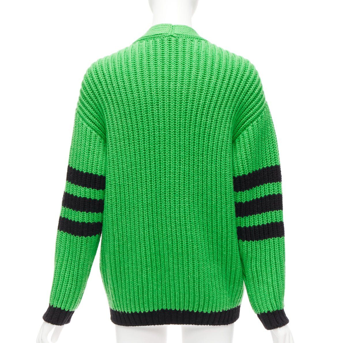 Gucci rare GUCCI ADIDAS green cream logo pocket varsity cable knit cardigan coat XXS Size XS / US 0-2 / IT 36-38 - 6 Thumbnail