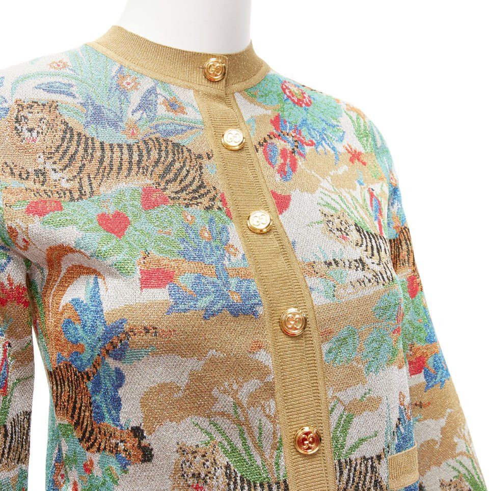 Gucci rare GUCCI Limited oriental tiger metallic gold lurex GG button cardigan XXS Size XS / US 0-2 / IT 36-38 - 2 Thumbnail