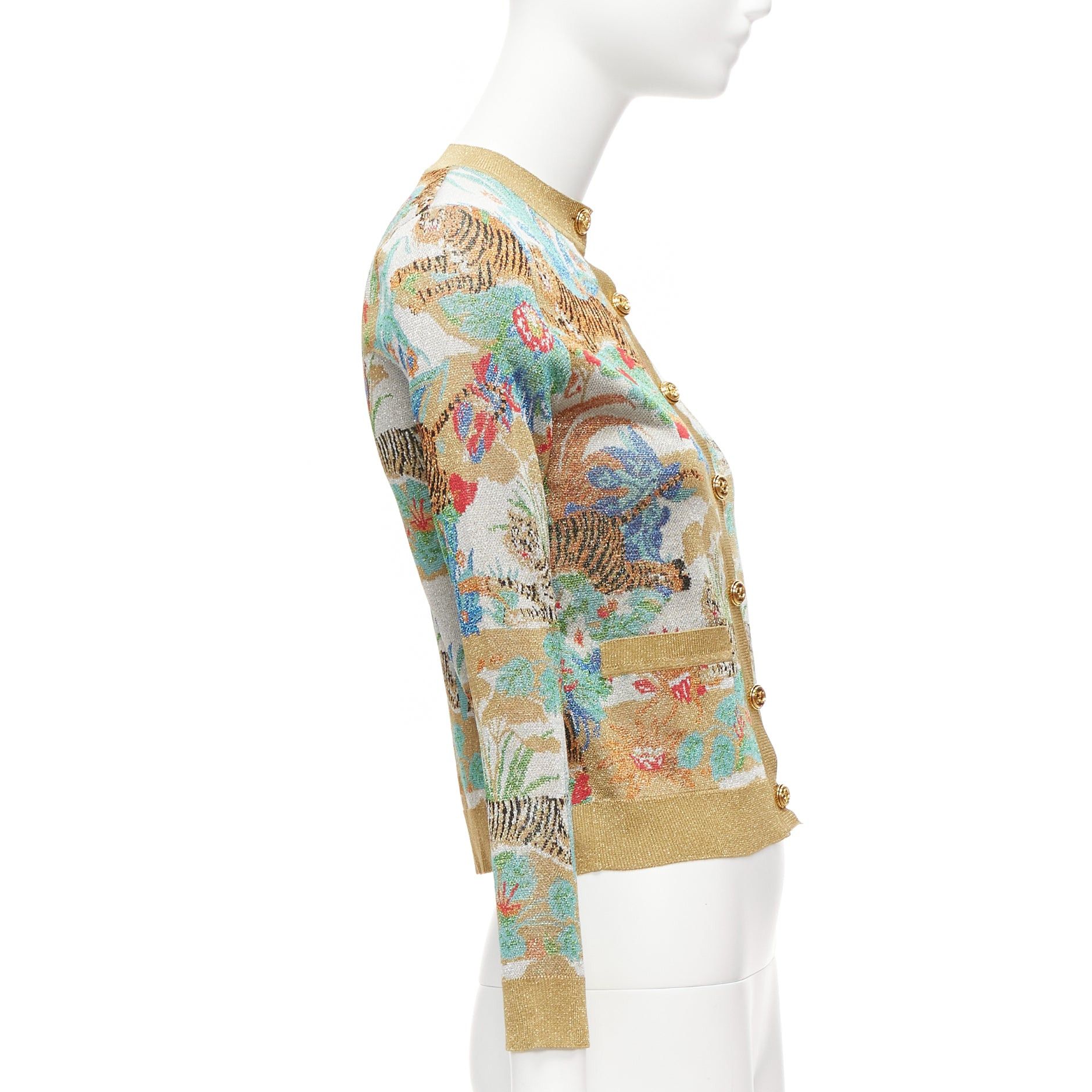 Gucci rare GUCCI Limited oriental tiger metallic gold lurex GG button cardigan XXS Size XS / US 0-2 / IT 36-38 - 5 Thumbnail