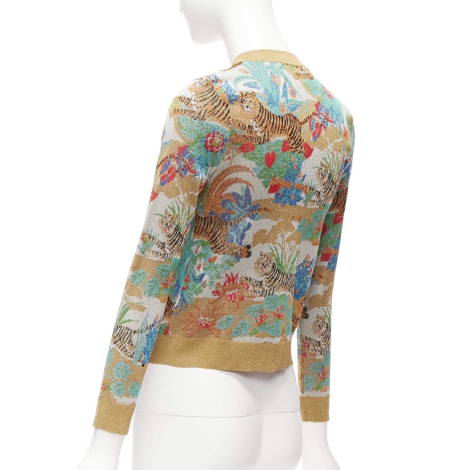 Gucci rare GUCCI Limited oriental tiger metallic gold lurex GG button cardigan XXS Size XS / US 0-2 / IT 36-38 - 7 Thumbnail