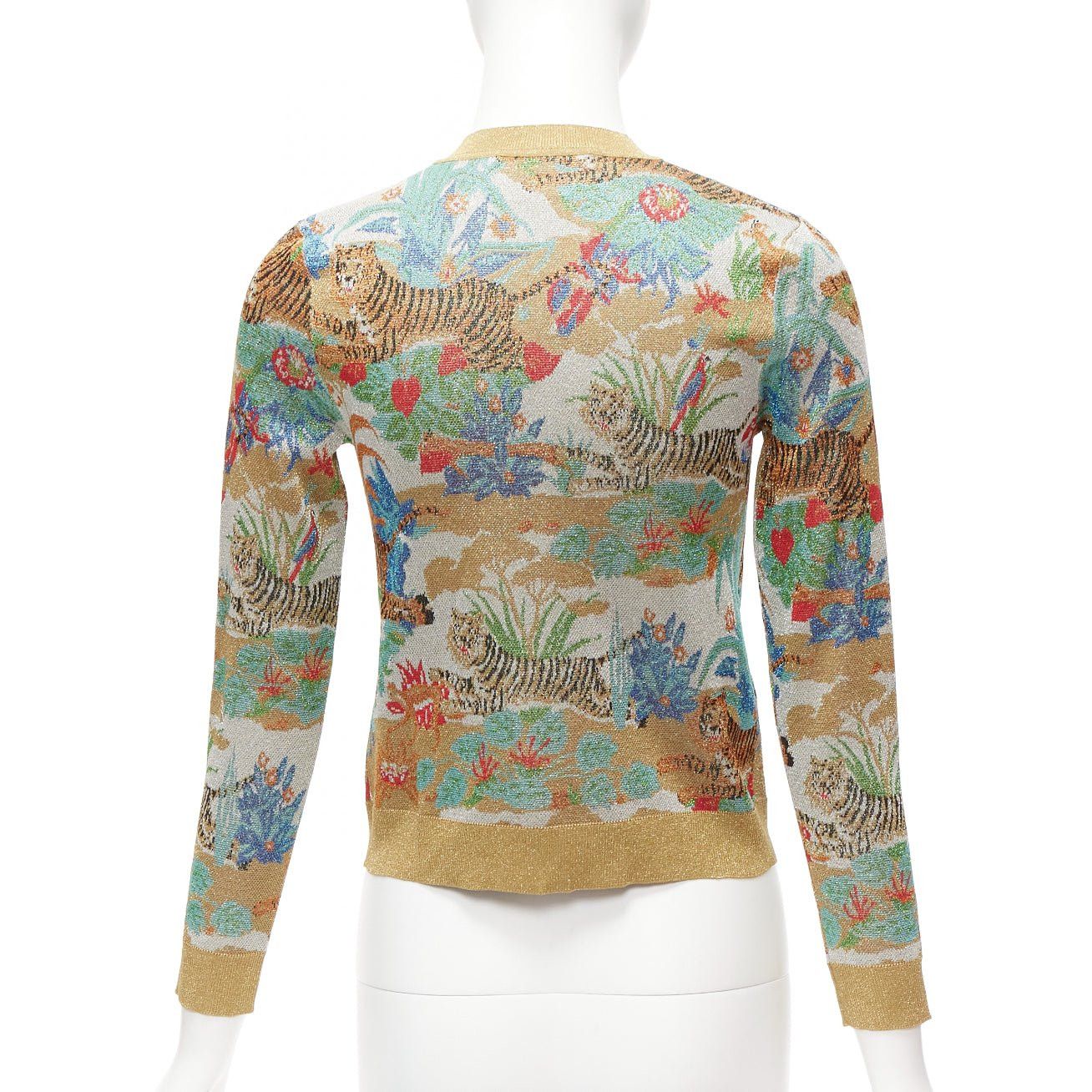 Gucci rare GUCCI Limited oriental tiger metallic gold lurex GG button cardigan XXS Size XS / US 0-2 / IT 36-38 - 6 Thumbnail