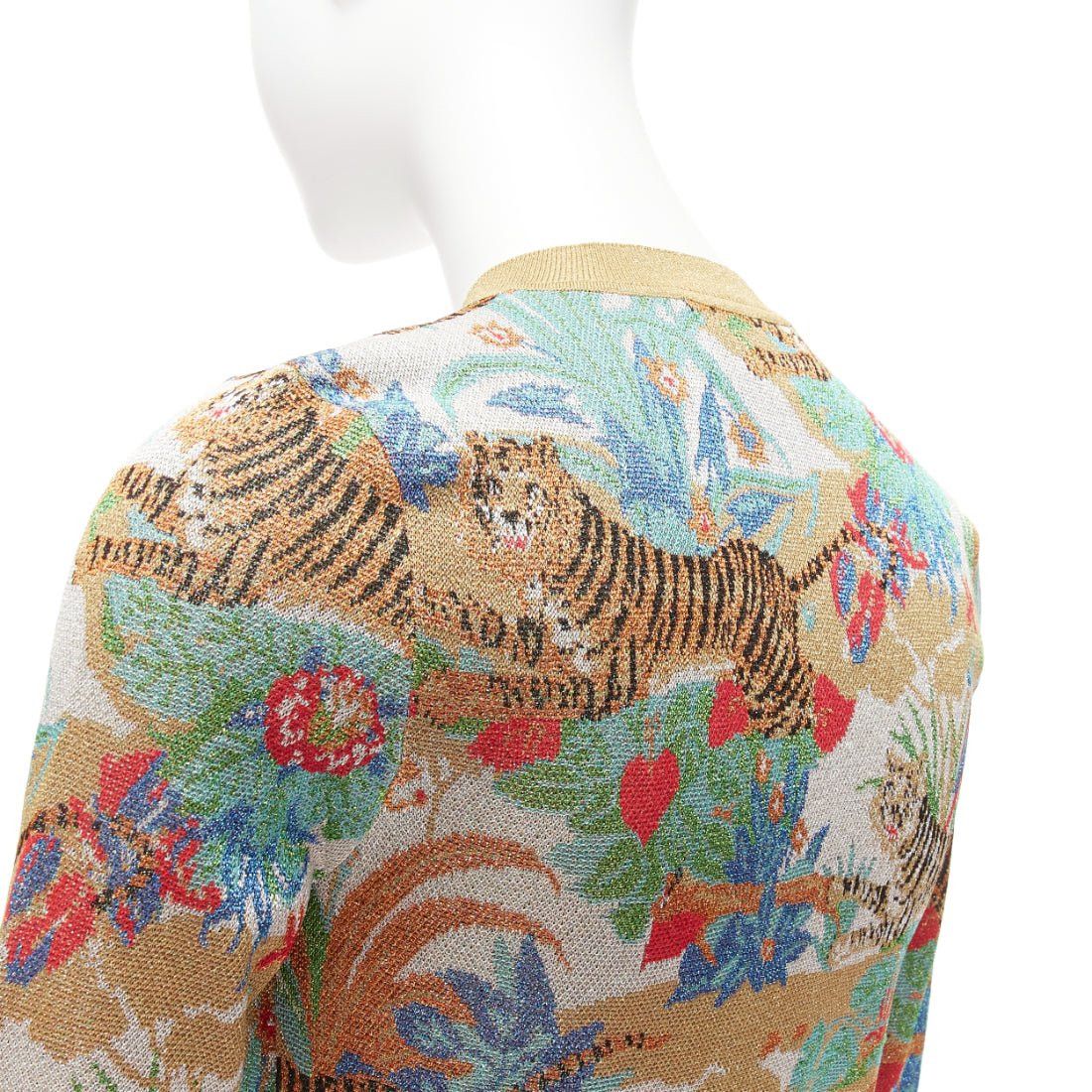 Gucci rare GUCCI Limited oriental tiger metallic gold lurex GG button cardigan XXS Size XS / US 0-2 / IT 36-38 - 8 Thumbnail