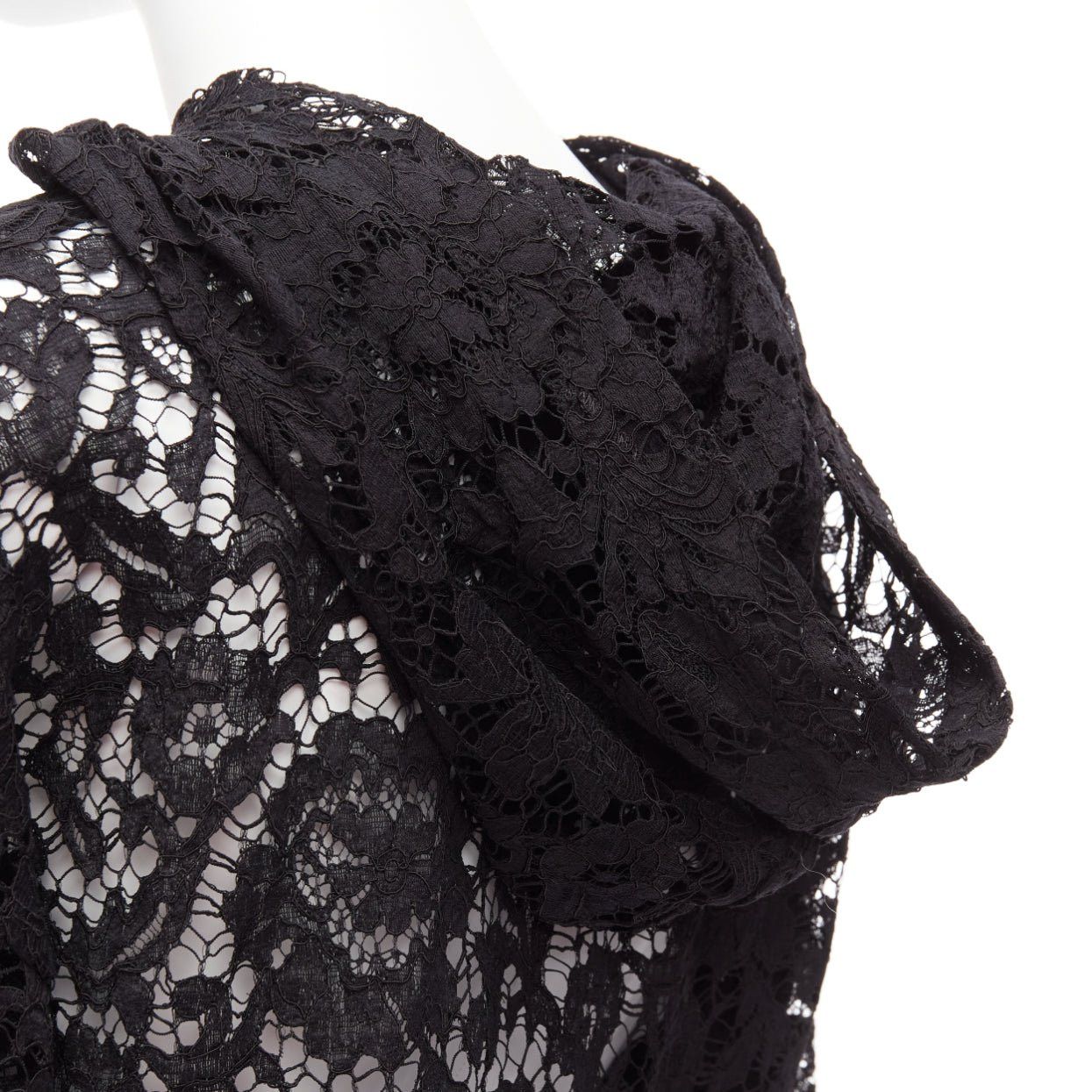 Valentino VALENTINO VLTN logo print floral black sheer lace hoodie lace cropped hoodie S Size S / US 4 / IT 40 - 7 Thumbnail