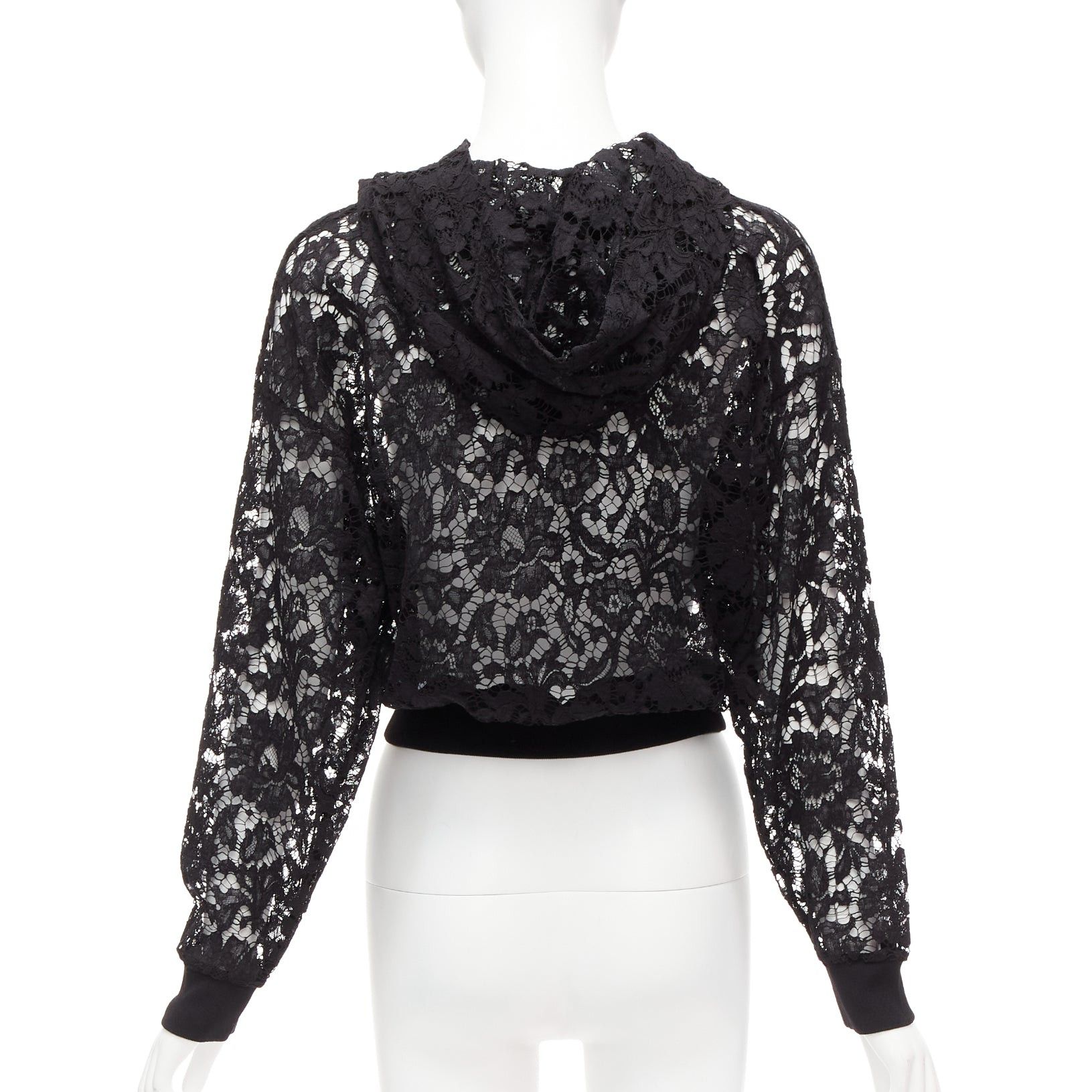 Valentino VALENTINO VLTN logo print floral black sheer lace hoodie lace cropped hoodie S Size S / US 4 / IT 40 - 5 Thumbnail
