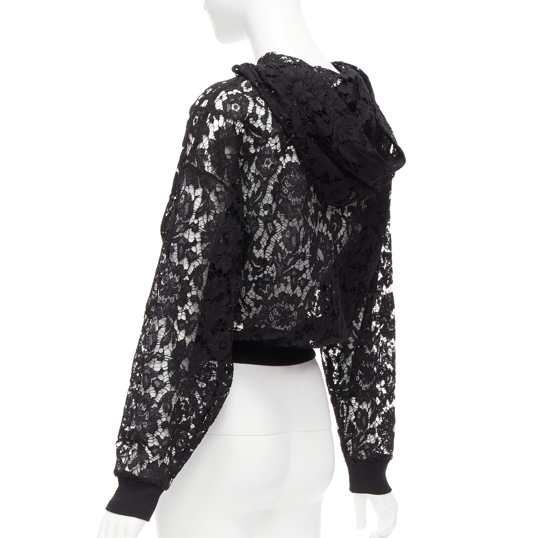 Valentino VALENTINO VLTN logo print floral black sheer lace hoodie lace cropped hoodie S Size S / US 4 / IT 40 - 6 Thumbnail