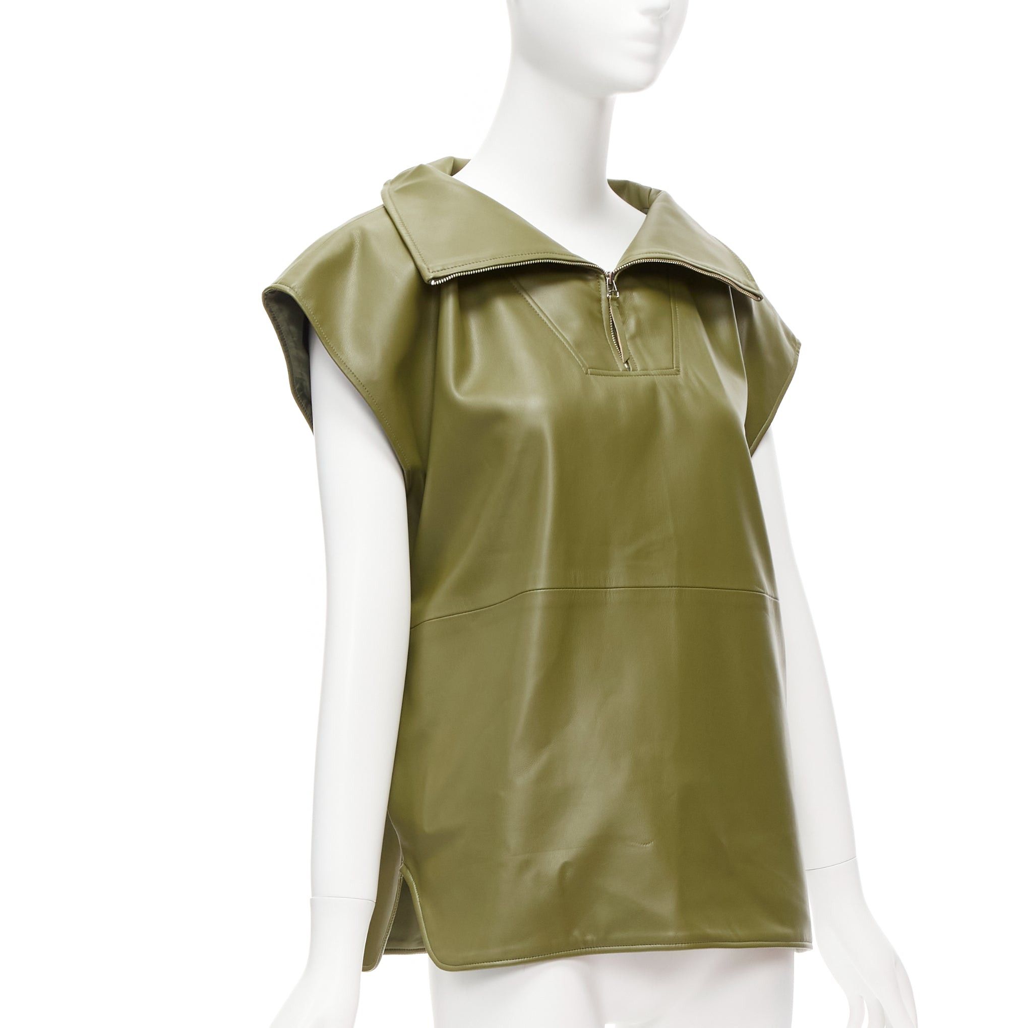 Frankie Shop FRANKIE SHOP khaki green faux leather PU half zip boxy popover sleeveless top XS Size XS / US 0-2 / IT 36-38 - 3 Thumbnail