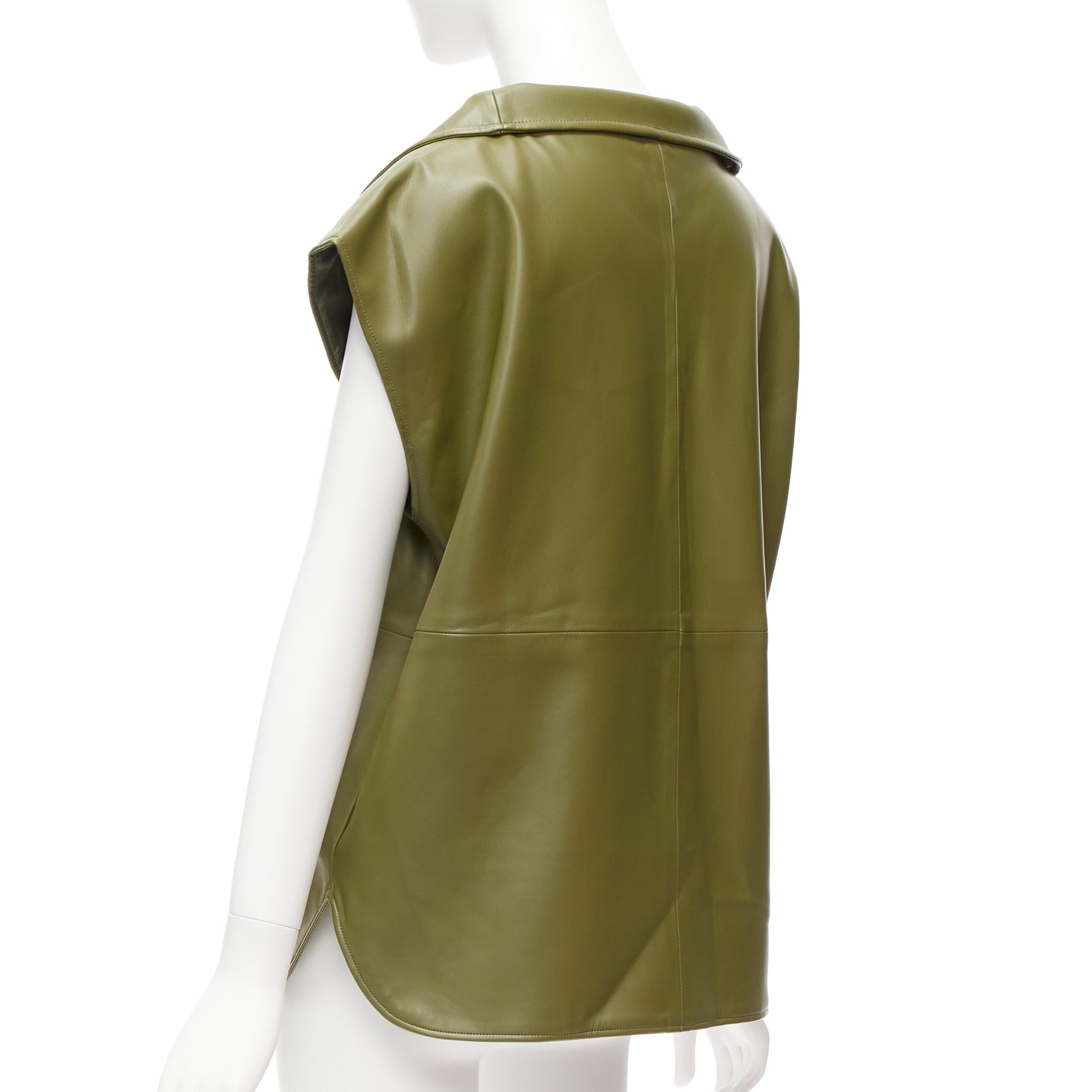 Frankie Shop FRANKIE SHOP khaki green faux leather PU half zip boxy popover sleeveless top XS Size XS / US 0-2 / IT 36-38 - 6 Thumbnail