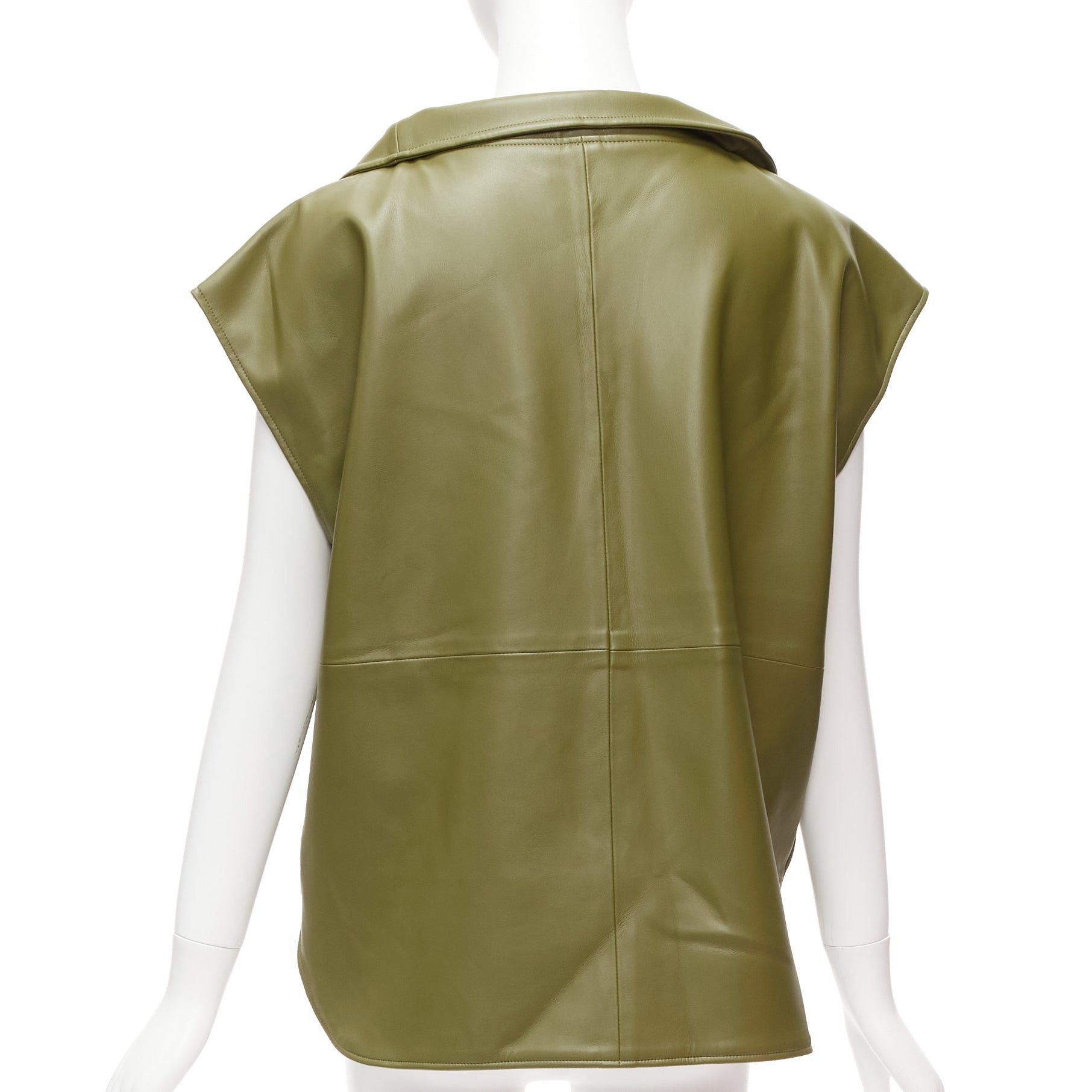 Frankie Shop FRANKIE SHOP khaki green faux leather PU half zip boxy popover sleeveless top XS Size XS / US 0-2 / IT 36-38 - 5 Thumbnail