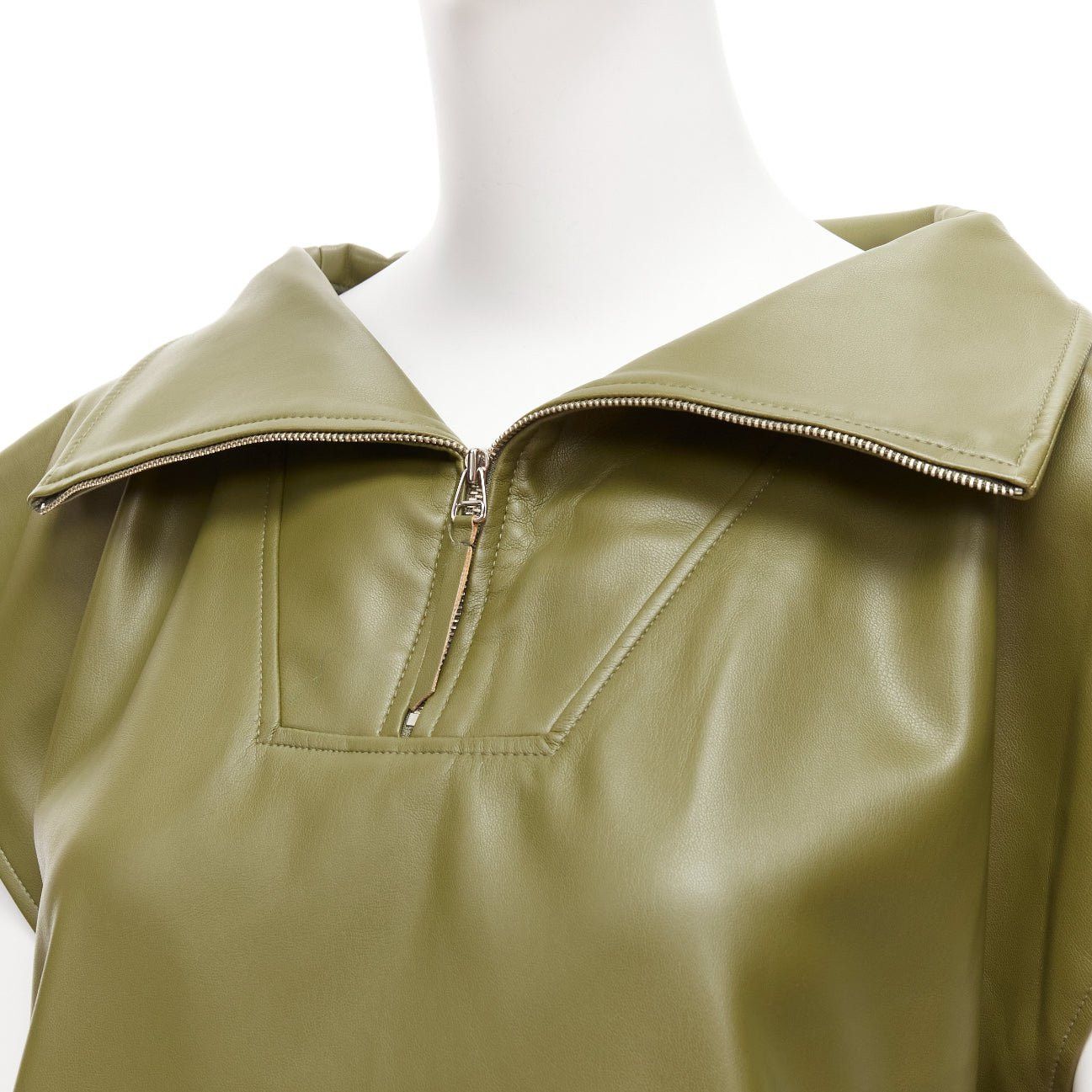 Frankie Shop FRANKIE SHOP khaki green faux leather PU half zip boxy popover sleeveless top XS Size XS / US 0-2 / IT 36-38 - 2 Thumbnail