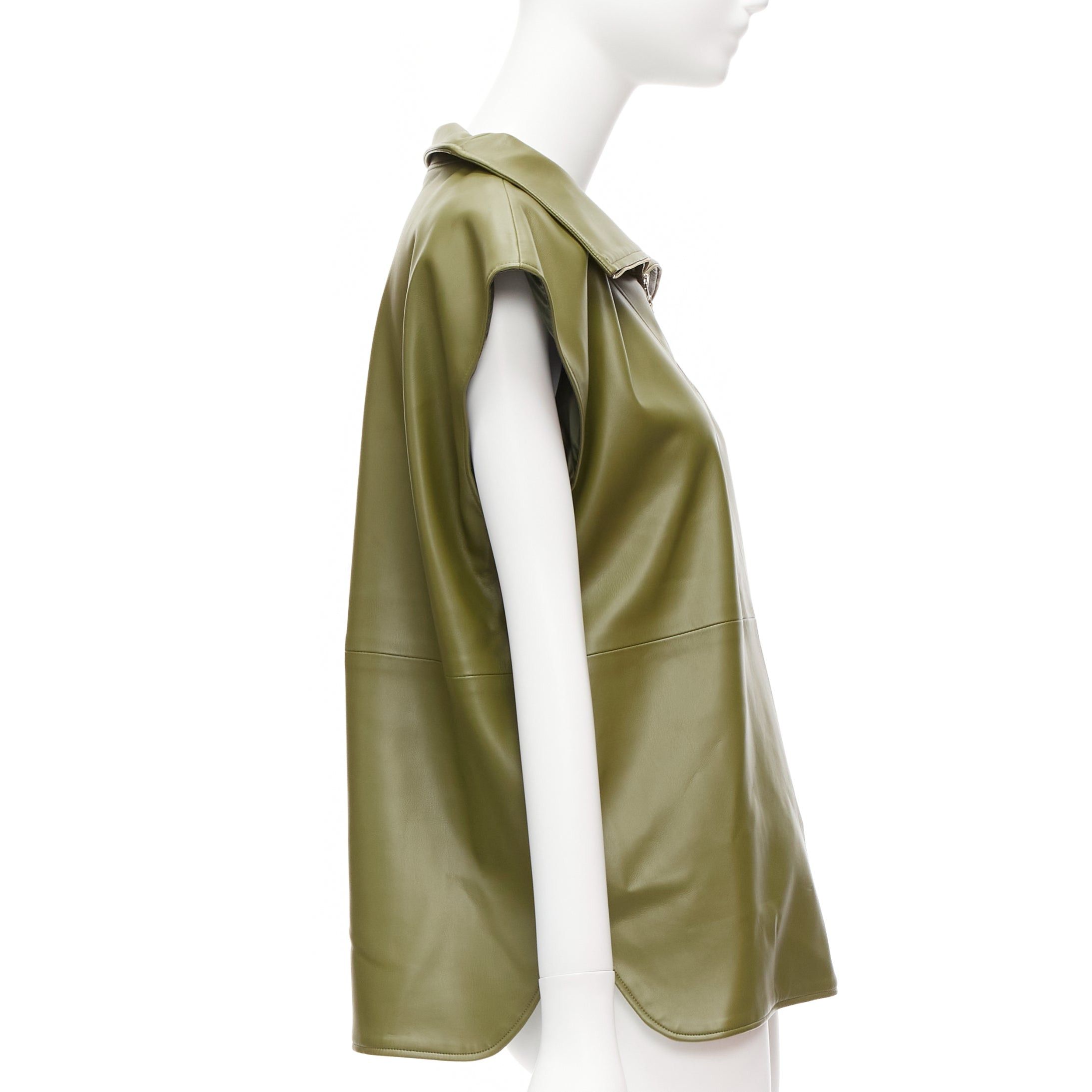 Frankie Shop FRANKIE SHOP khaki green faux leather PU half zip boxy popover sleeveless top XS Size XS / US 0-2 / IT 36-38 - 4 Thumbnail