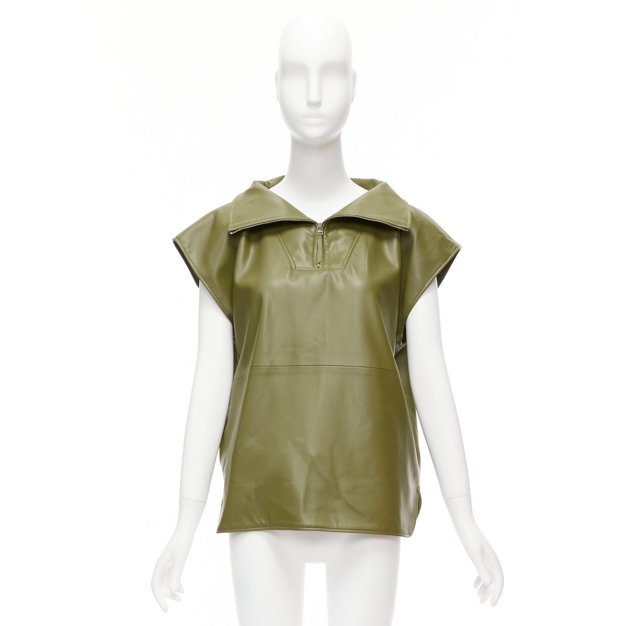 Frankie Shop FRANKIE SHOP khaki green faux leather PU half zip boxy popover sleeveless top XS Size XS / US 0-2 / IT 36-38 - 9 Thumbnail