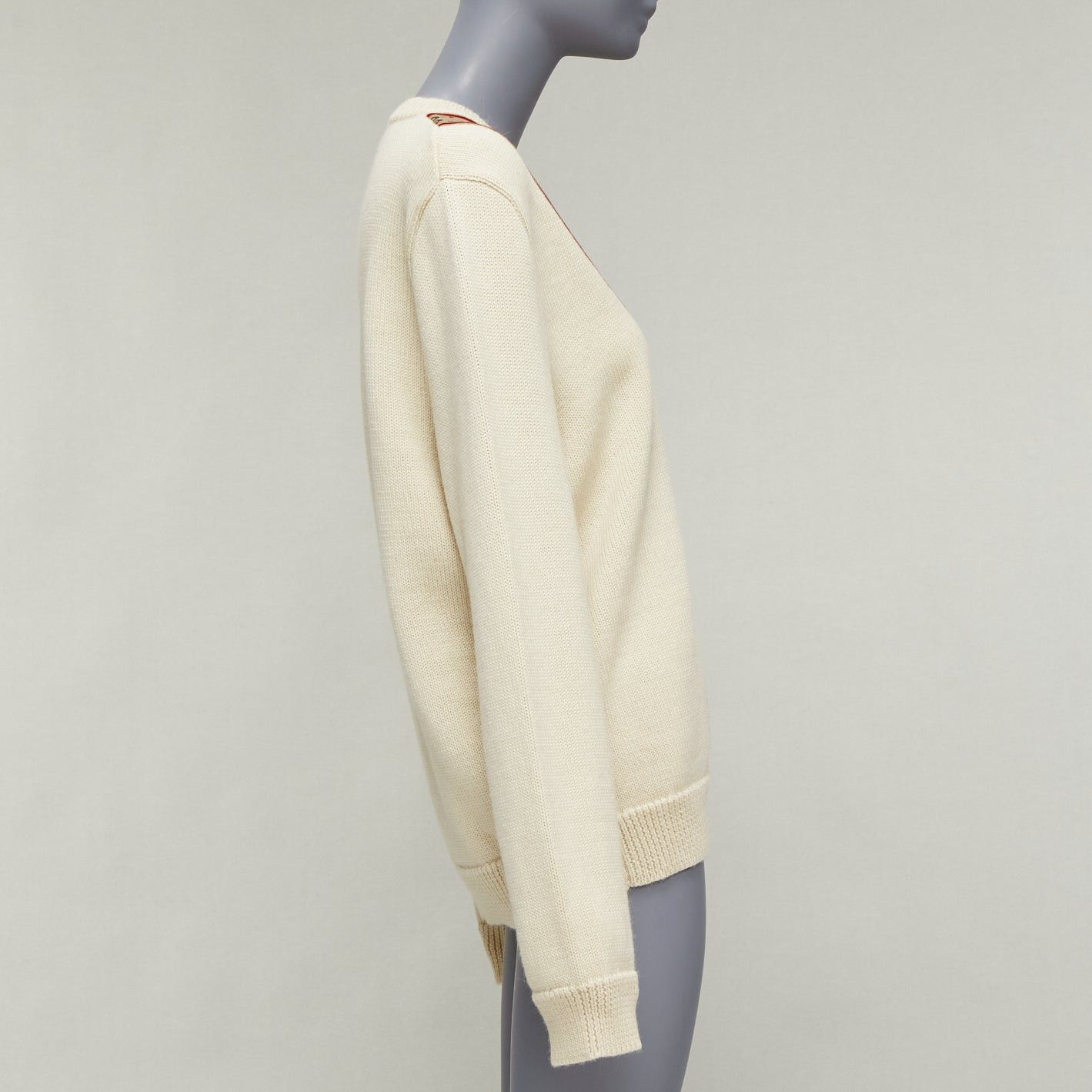 Gucci GUCCI 100% wool cream Vintage GG monogram V-neck varsity sweater S Size M / US 6-8 / IT 42-44 - 4 Thumbnail