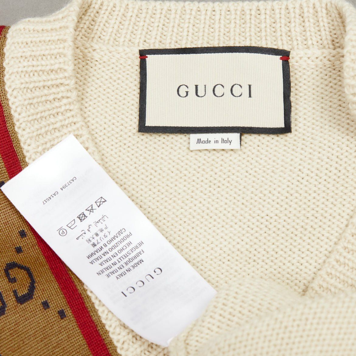 Gucci GUCCI 100% wool cream Vintage GG monogram V-neck varsity sweater S Size M / US 6-8 / IT 42-44 - 8 Thumbnail