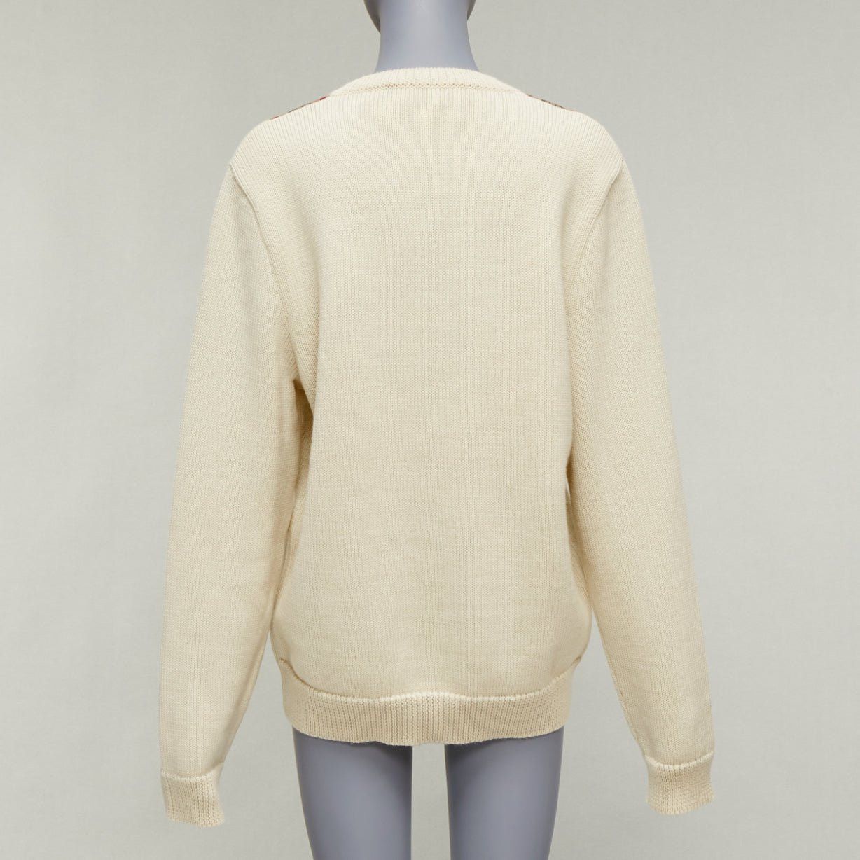 Gucci GUCCI 100% wool cream Vintage GG monogram V-neck varsity sweater S Size M / US 6-8 / IT 42-44 - 5 Thumbnail