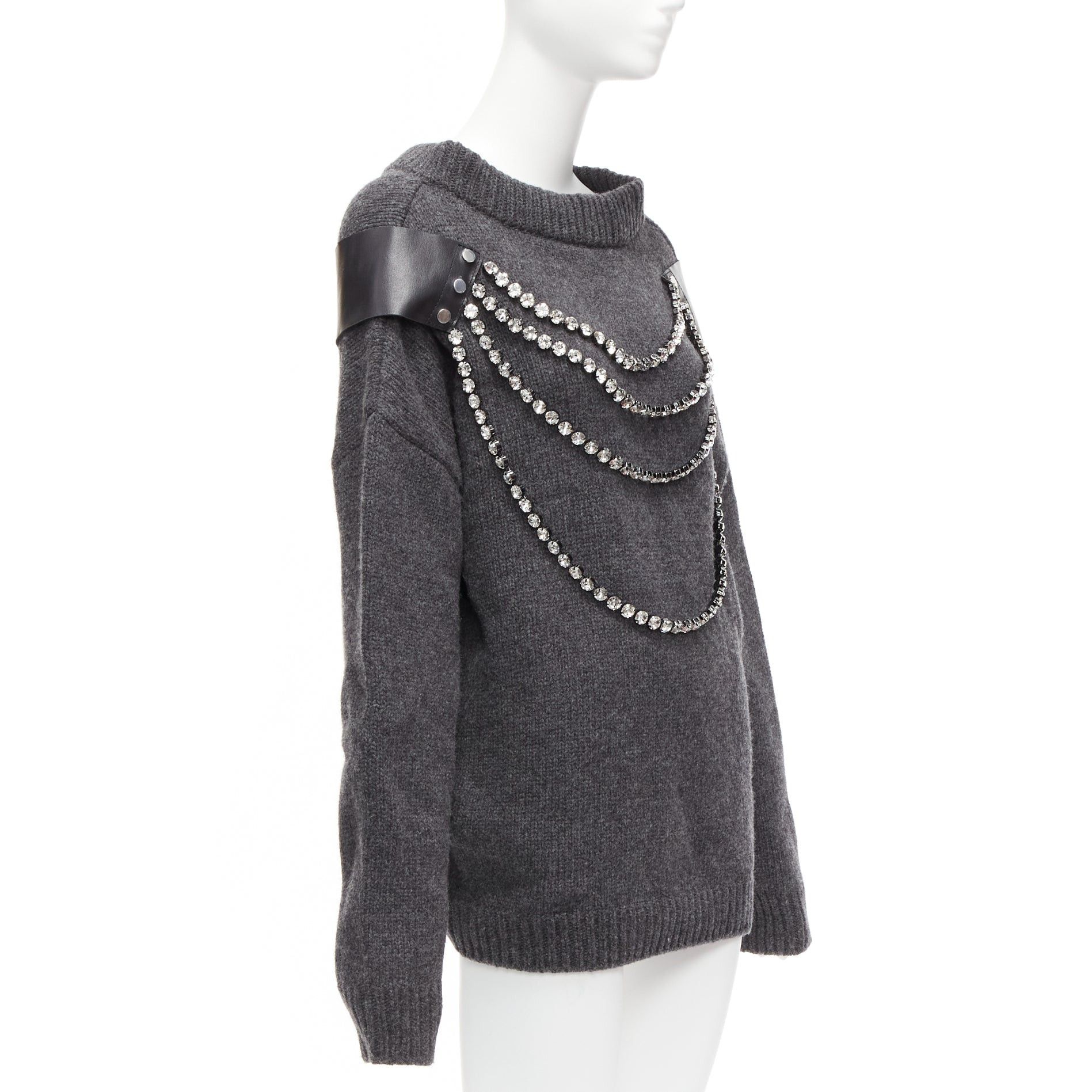 Christopher Kane CHRISTOPHER KANE grey wool rhinestone chain harness oversized sweater dress XS Size S / US 4 / IT 40 - 3 Thumbnail