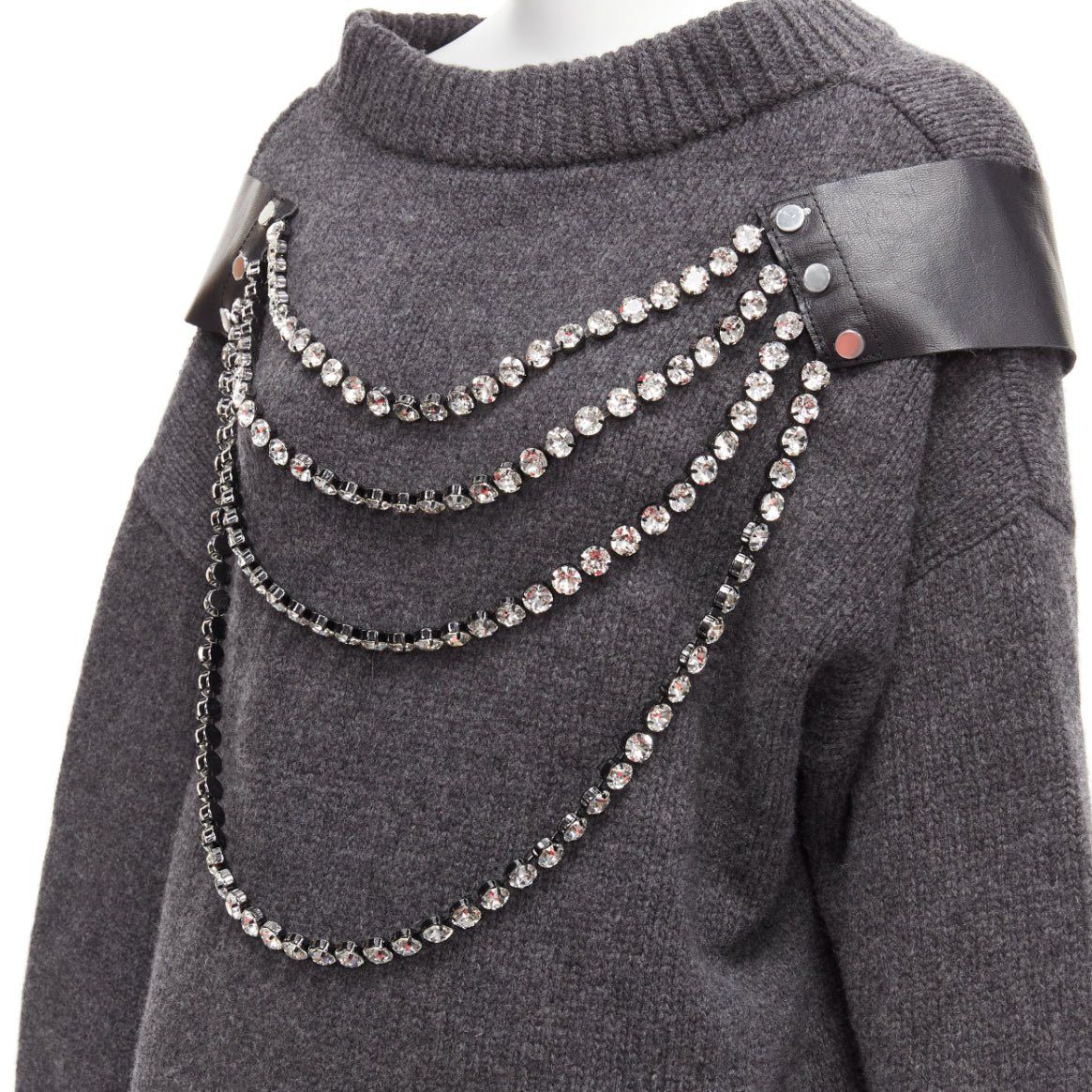 Christopher Kane CHRISTOPHER KANE grey wool rhinestone chain harness oversized sweater dress XS Size S / US 4 / IT 40 - 2 Thumbnail
