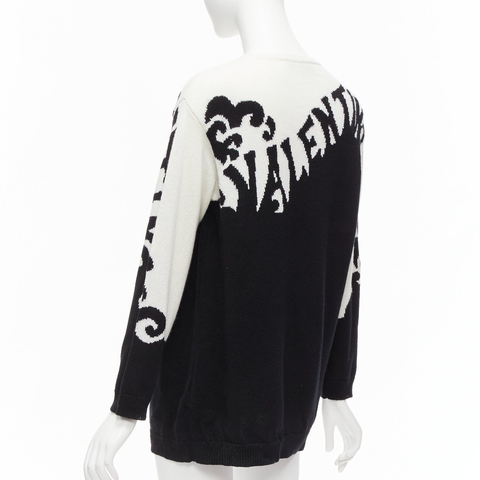 Valentino VALENTINO 100% cashmere Waves logo intarsia black white graphic sweater XXS Size XS / US 0-2 / IT 36-38 - 6 Thumbnail