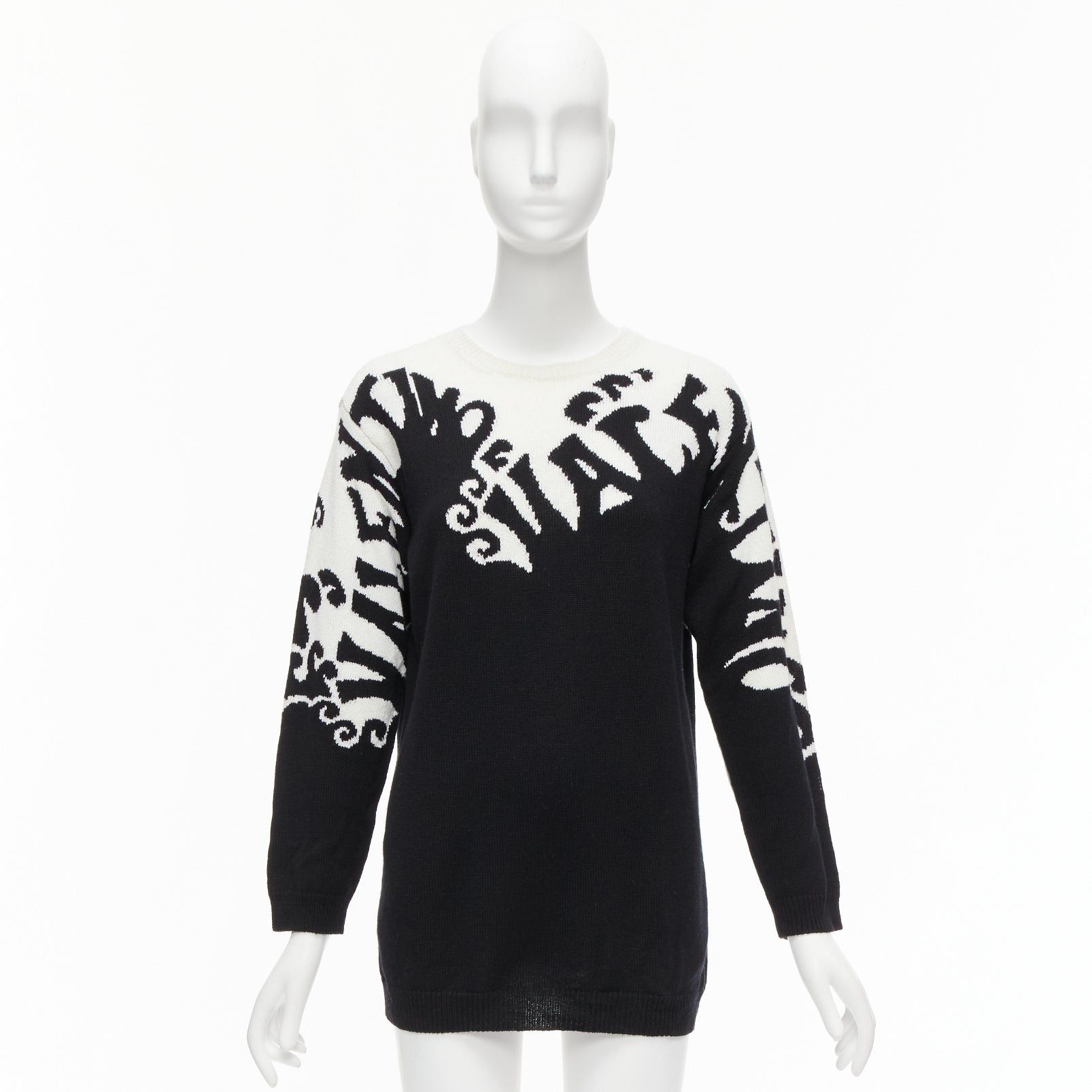 Valentino VALENTINO 100% cashmere Waves logo intarsia black white graphic sweater XXS Size XS / US 0-2 / IT 36-38 - 9 Thumbnail